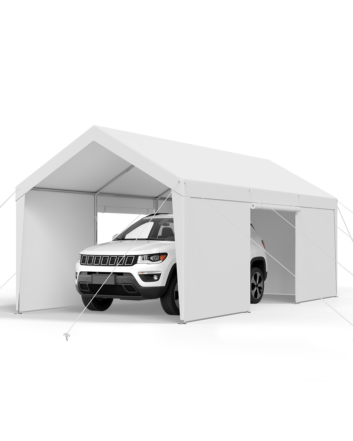 Zeltgarage Carport Garagenzelt Autoüberdachung 3,65x6,09x3,02m Weiß, Für Auto & Boot Abnehmbare Seitenwände & Reißverschlusstür Uv-beständig & Wasserabweisend Dual-use-design