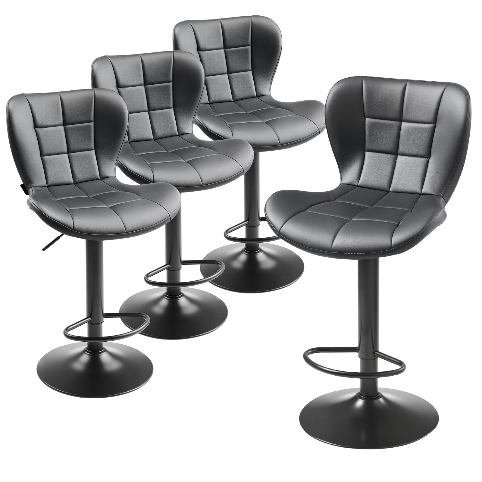 Barhocker 4 Stk. Moderner Thekenhocker Aus Pu-leder, 360° Drehbarer Bistrohocker Mit Rückenlehne & Fußstütze, Höhenverstellbarer Küchenhocker (149,7 Kg Belastbar) Für Esszimmer Schwarz