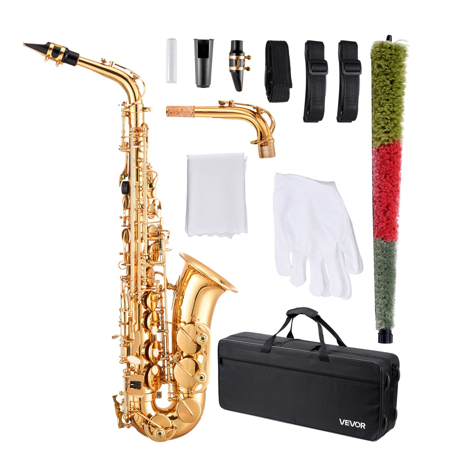 Altsaxophon, E-dur, Messingsaxophon-anfängerset Mit Tragetasche, Mundstück, Gurten, Reinigungstuch, Handschuhen, Fett, Umhängeband, 23 Tasten Altsaxophon-set, Für Anfänger & Schüler, Gold