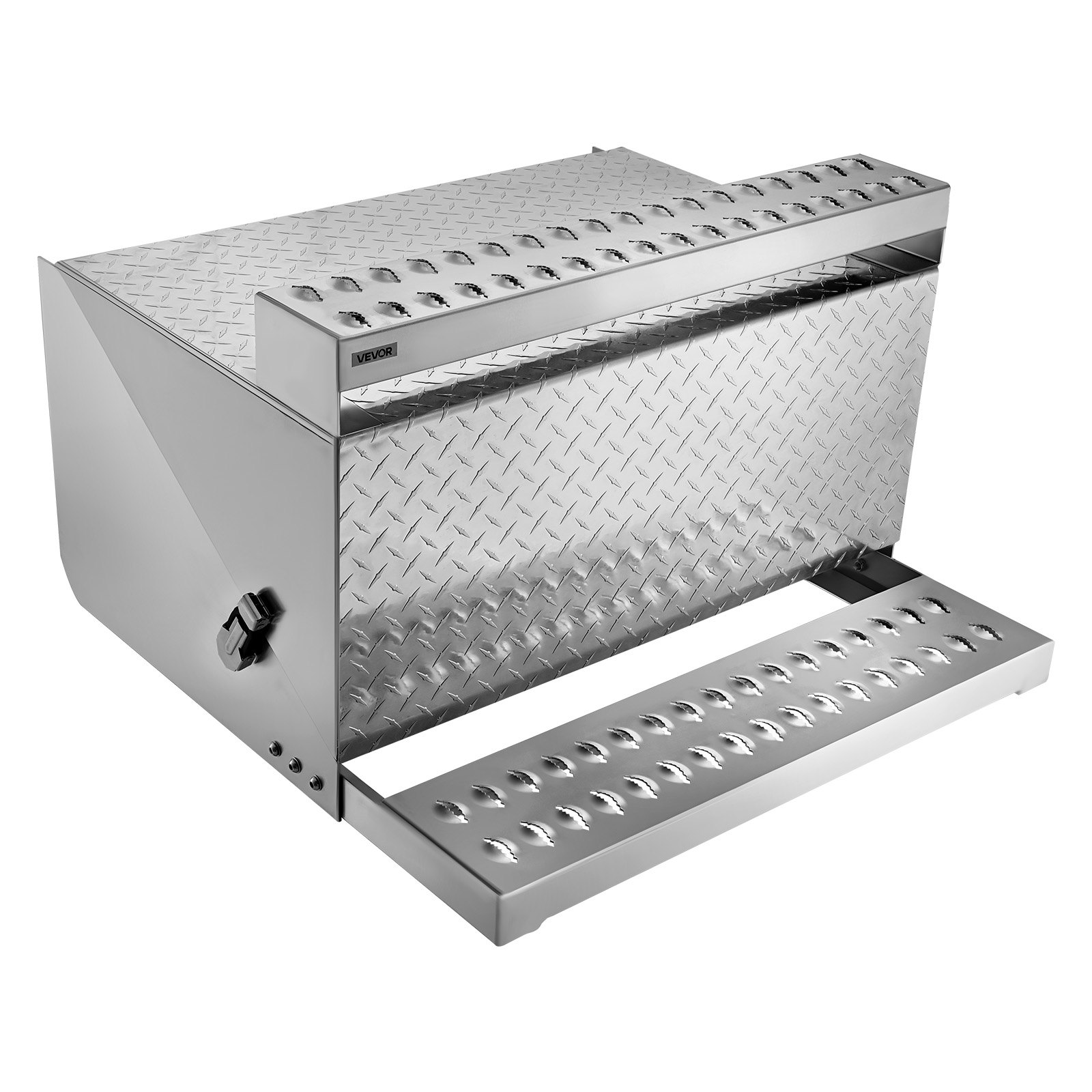 Sattel-trittkasten, 790x770x485 Mm, Werkzeugkasten Aus Alu, Aufbewahrungsbox Für Den Einstieg In Die Fahrerkabine Mit Stoßdämpfendem Riegel Für Pritschenwagen, Kräne & Sattelschlepper