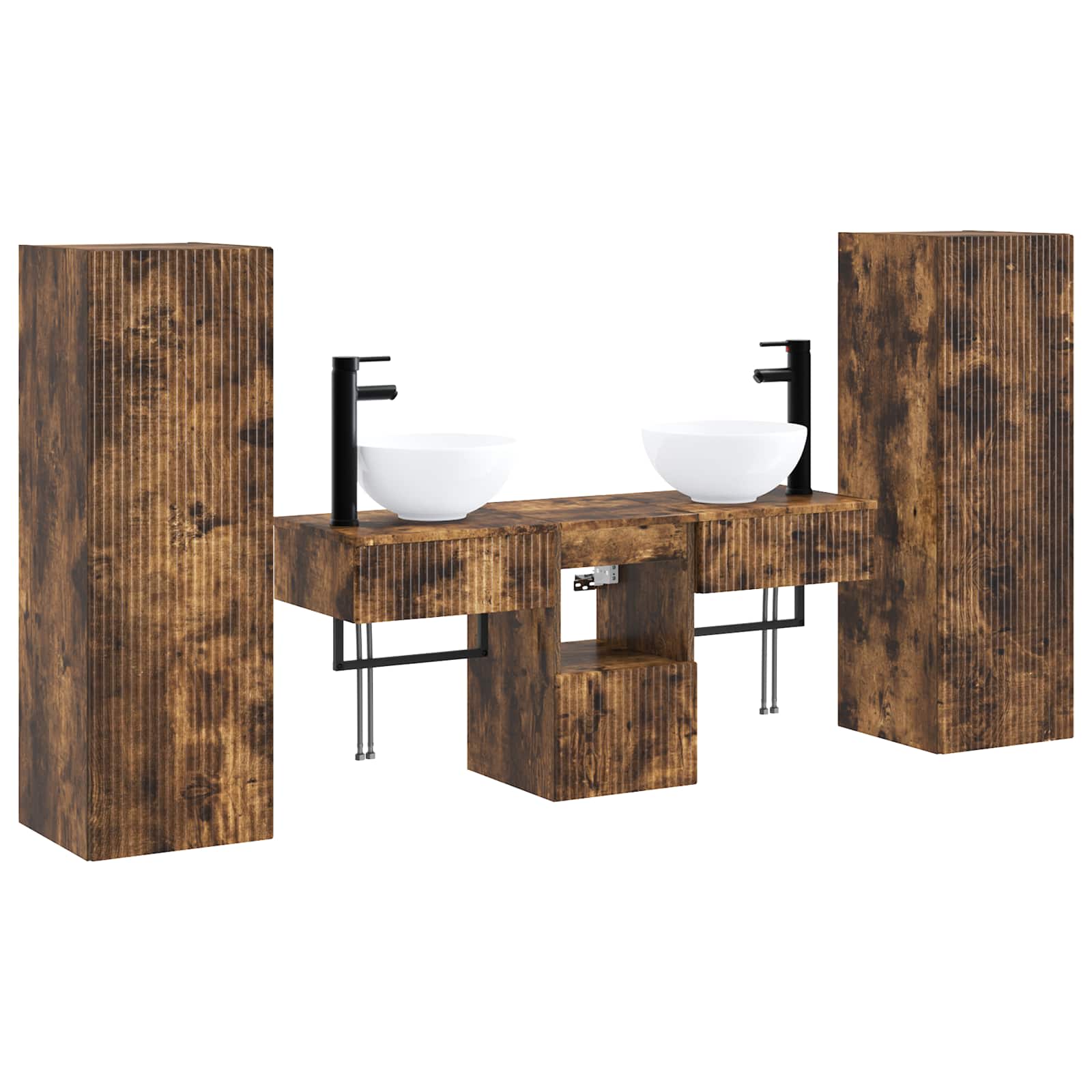 Badezimmermöbel-set 5 Stk. Räuchereiche 33 X 34,5 X 100 Cm Vidaxl