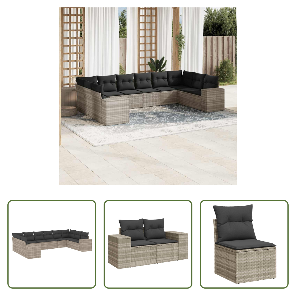 Gartensessel - 10-tlg. Garten-sofagarnitur Mit Kissen Hellgrau Poly Rattan