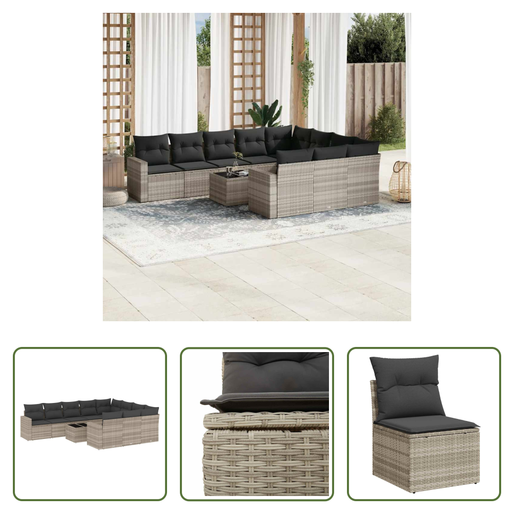 Vidaxl Rattanmöbel - 11-tlg. Garten-sofagarnitur Mit Kissen Hellgrau Poly Rattan