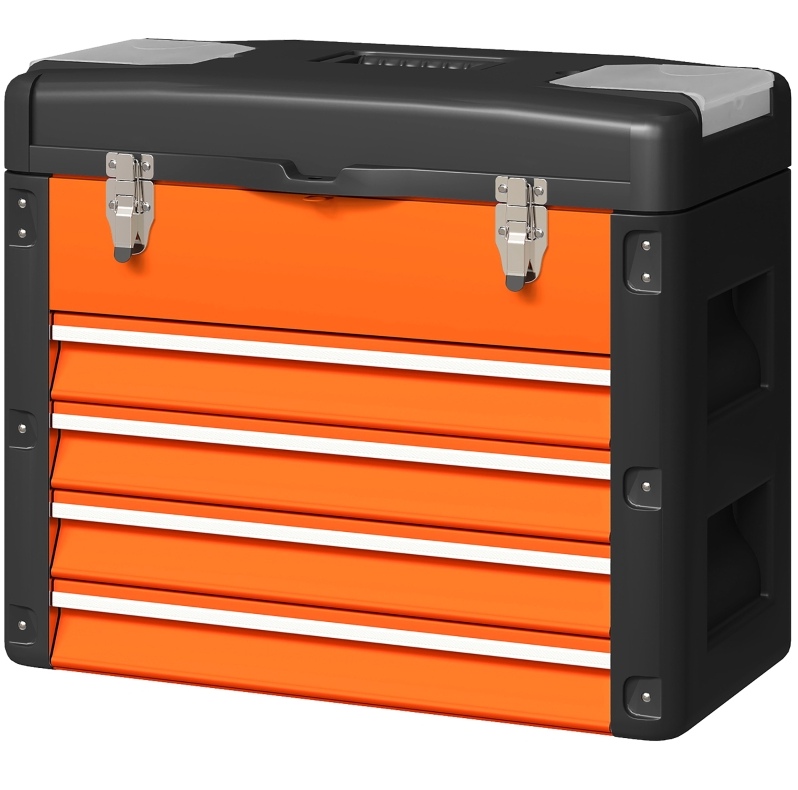 Leerer Metall-werkzeugkasten Mit 4 Schubladen Und Oberem Fach, 49,7 X 25,3 X 40,7 Cm, Orange