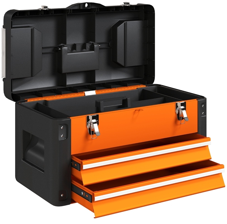 Leerer Homvra Werkzeugkasten Aus Stahl Mit Schubladen, 49,7 X 25,3 X 28,9 Cm, Orange