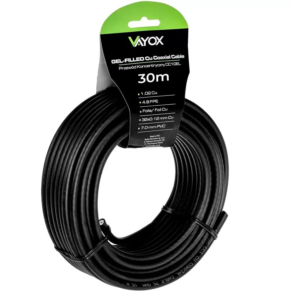 Vayox Cc1-30gel Koaxialkabel 1,02 Mm Cu + 32 X 0,12 Mm Cu Schwarz 30 M