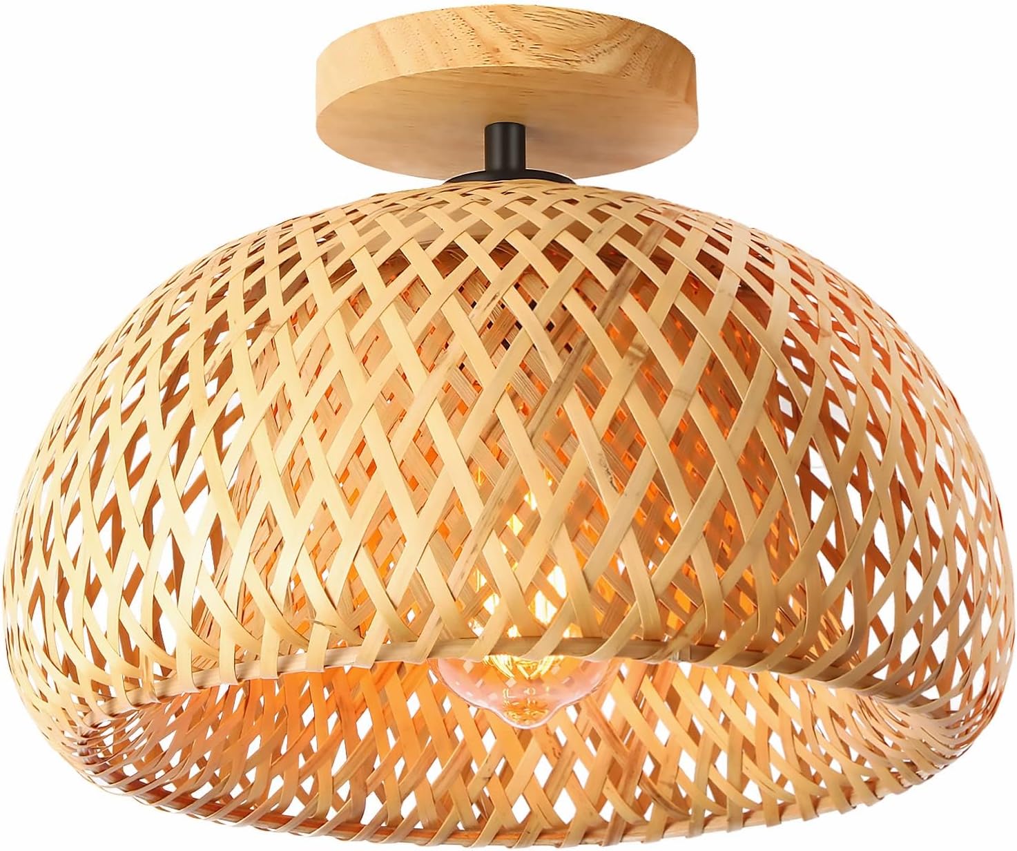 Rattan-kronleuchter – 1 Stück – Naturgeflecht – Boho-stil – Wohnzimmer, Schlafzimmer, Flur – Durchmesser 30 Cm