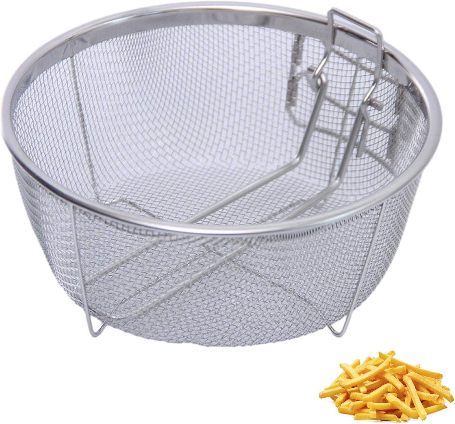 Frittierkorb Aus Edelstahl – 1 Stück – 23 X 23 Cm – Mit Griff Und Haken – Zum Abtropfen Und Spülen – Für Die Küche