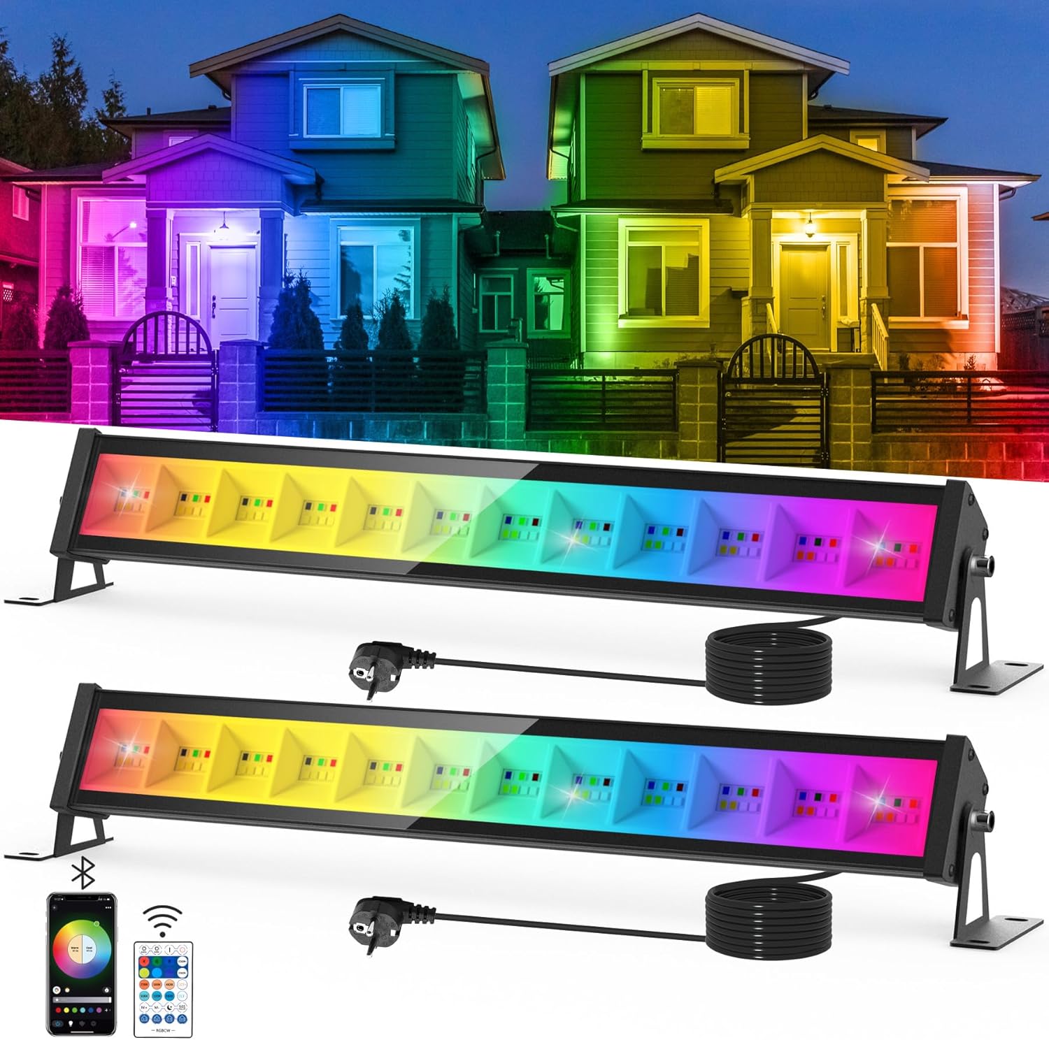 50-w-rgb-led-flutlicht Für Den Außenbereich – 2er-pack – Ip65 Wasserdicht – Bluetooth- Und Fernbedienungssteuerung – Für Garten Und Party
