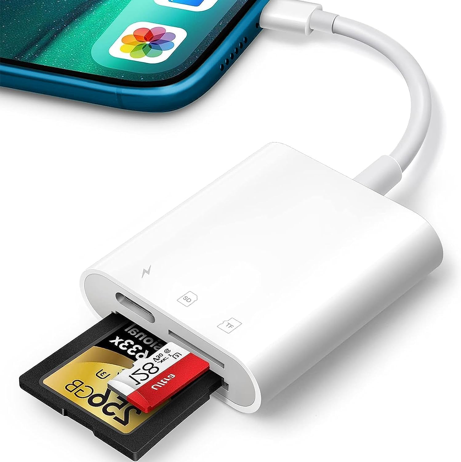 Sd-kartenleser – 2-in-1 Lightning – Dualer Micro-sd/sd-kartensteckplatz – 4k-foto- Und Videoübertragung – Kompatibel Mit Iphone Und Ipad