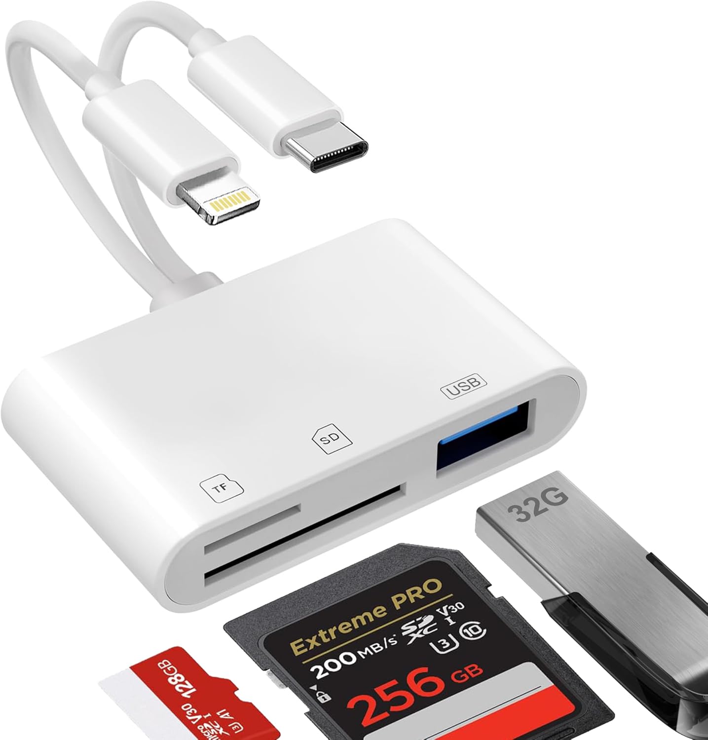 3-in-1 Sd-kartenleser – Lightning Und Usb-c – Datenübertragung – Iphone, Ipad, Samsung
