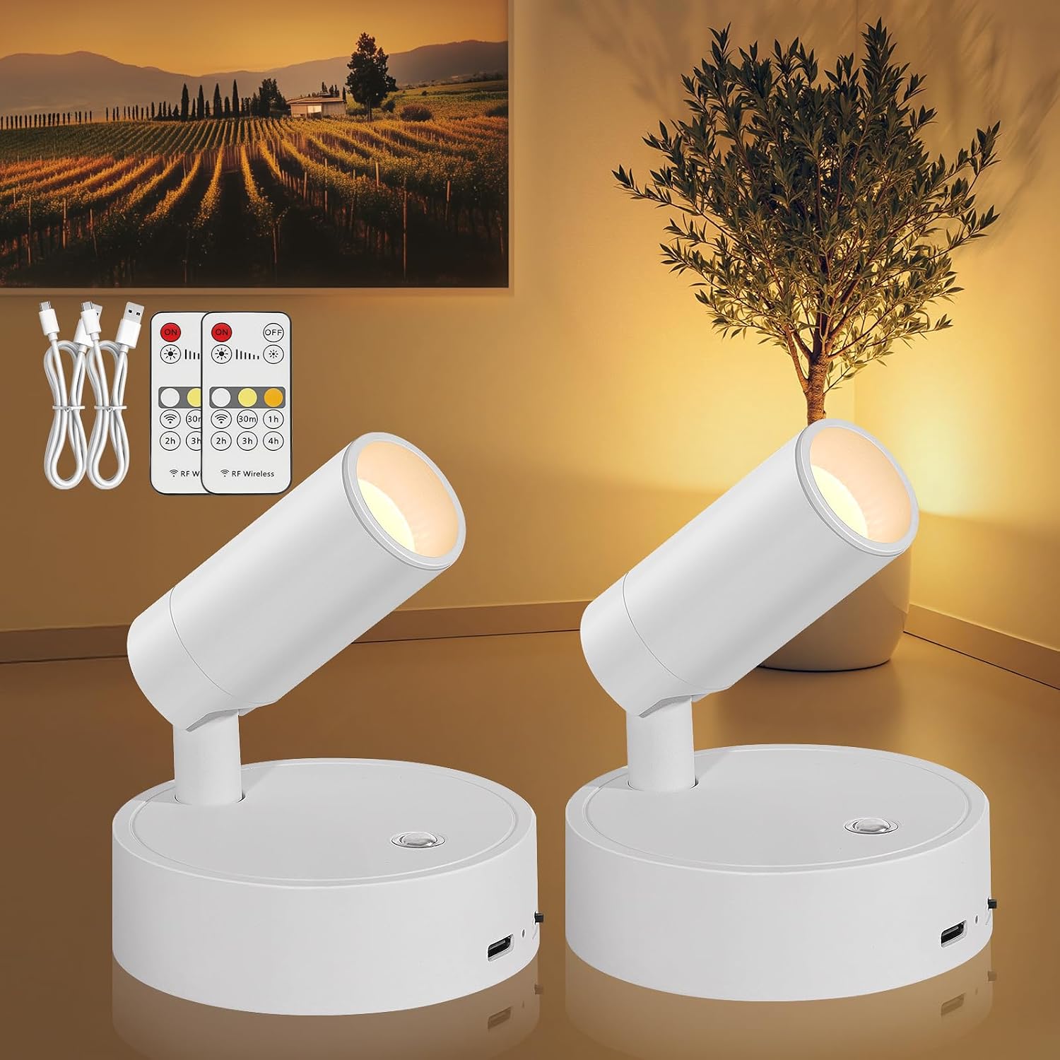 Wiederaufladbare Kabellose Led-strahler, 2er-set – Dimmbare Usb-wandleuchten Mit Fernbedienung – Innenbeleuchtung Für Bilder Und Pflanzen