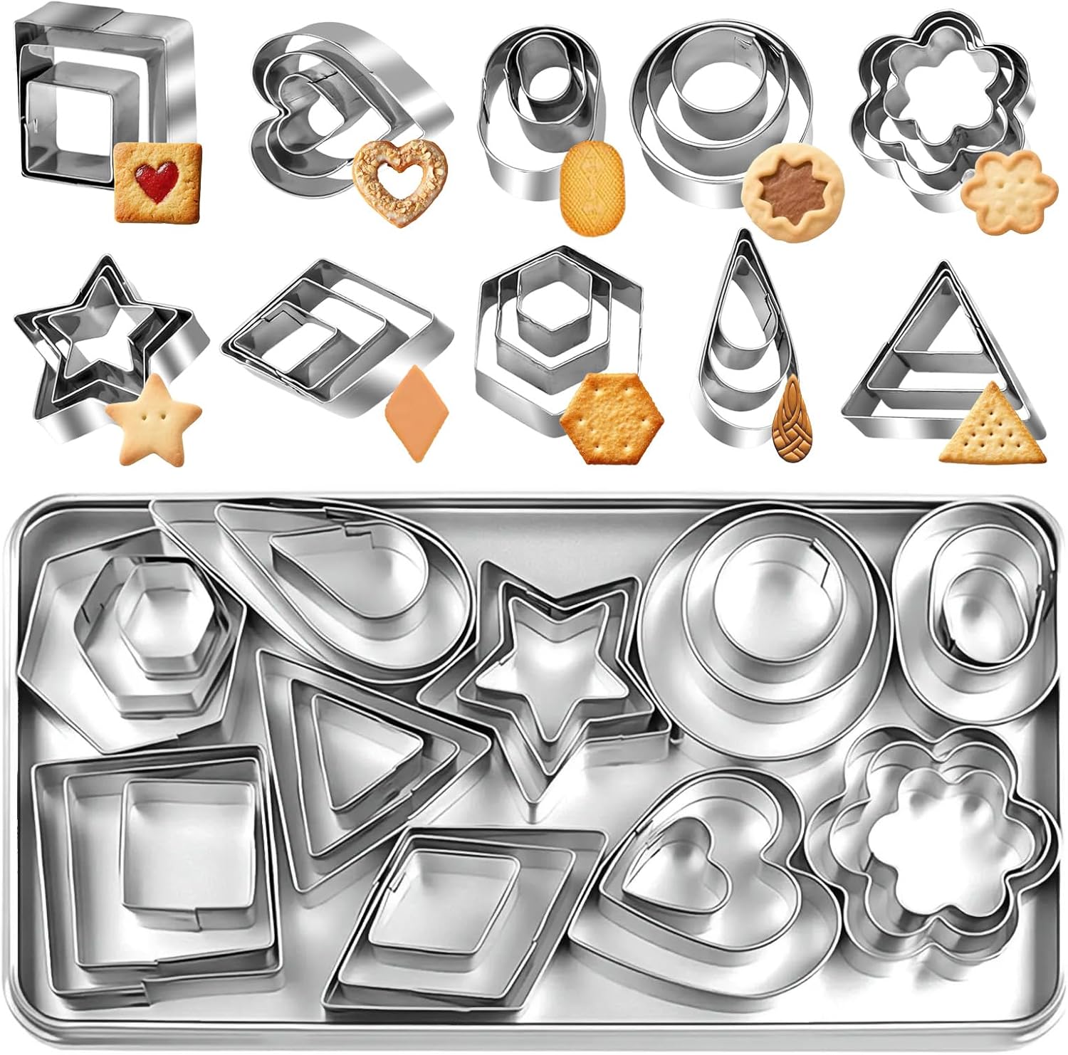Ausstechformen-set – 30-teilig – Edelstahl – 10 Geometrische Formen – Backen Und Basteln – 3 Größen