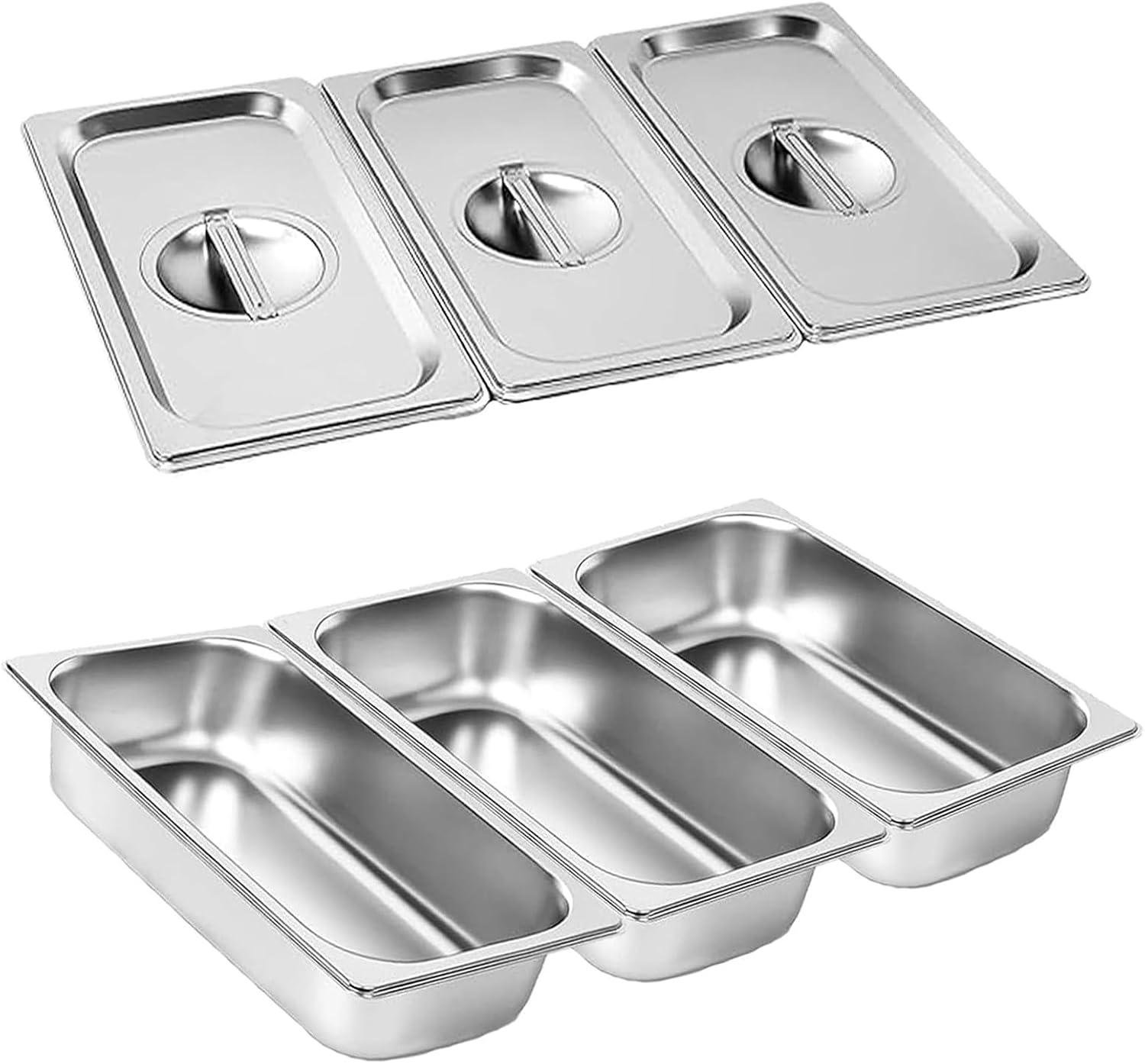 3er-set Gn 1/3 Edelstahl-behälter – Edelstahl – Mit Deckel – Für Wasserbad Und Backofen – 32,5 X 17,5 X 6,5 Cm