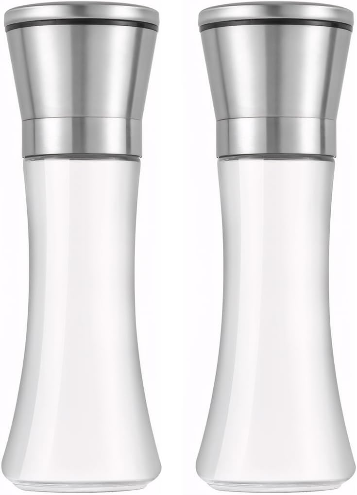 Salz- Und Pfeffermühle – 2er-set – Glas Und Edelstahl – Verstellbares Keramikmahlwerk – Für Küche Und Tisch – 190 Ml