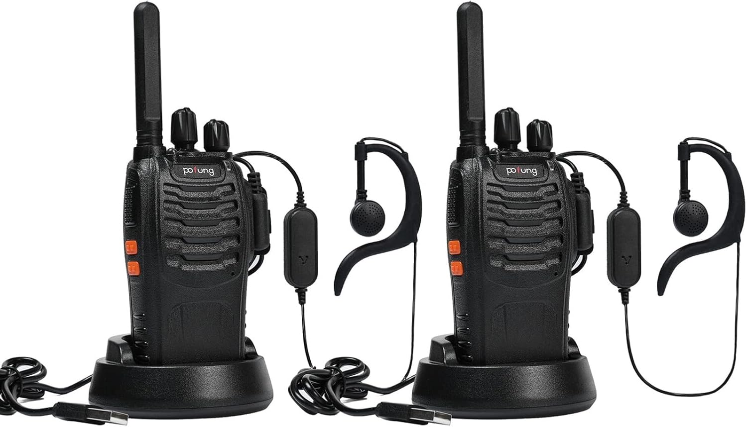 Pmr446 Walkie-talkie – 2er-pack – Schwarz – 16 Lizenzfreie Kanäle – Usb-aufladbar – Mit Ohrhörer