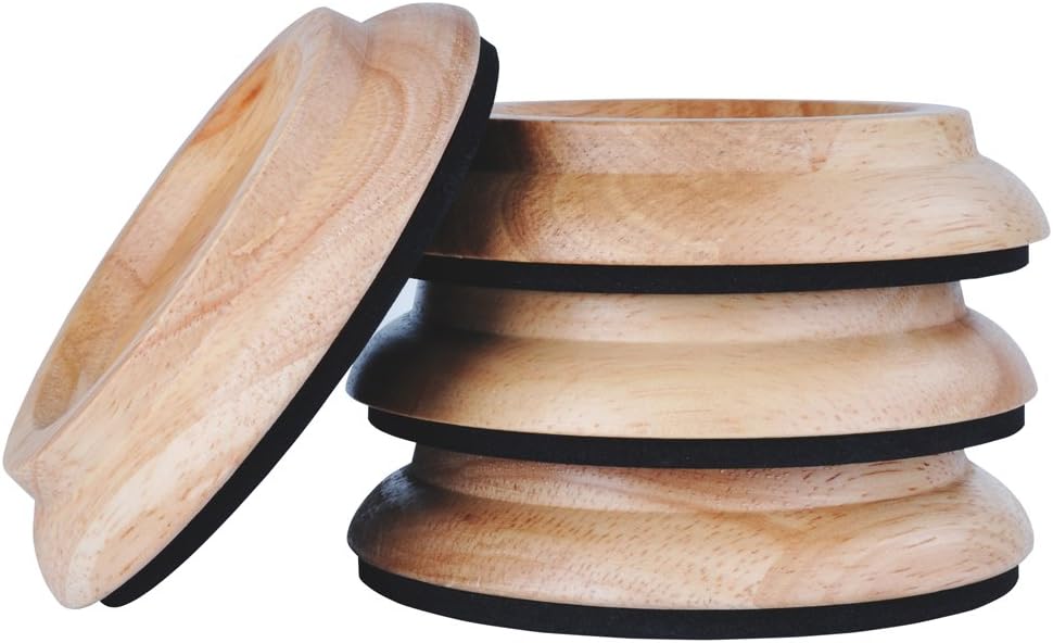 Klaviergleiter Für Aufrecht Stehende Klaviere – 4er-set – Massivholz Natur – Rutschfester Eva-schaum – Bodenschutz Und Geräuschdämmung – Durchmesser 10,2 Cm