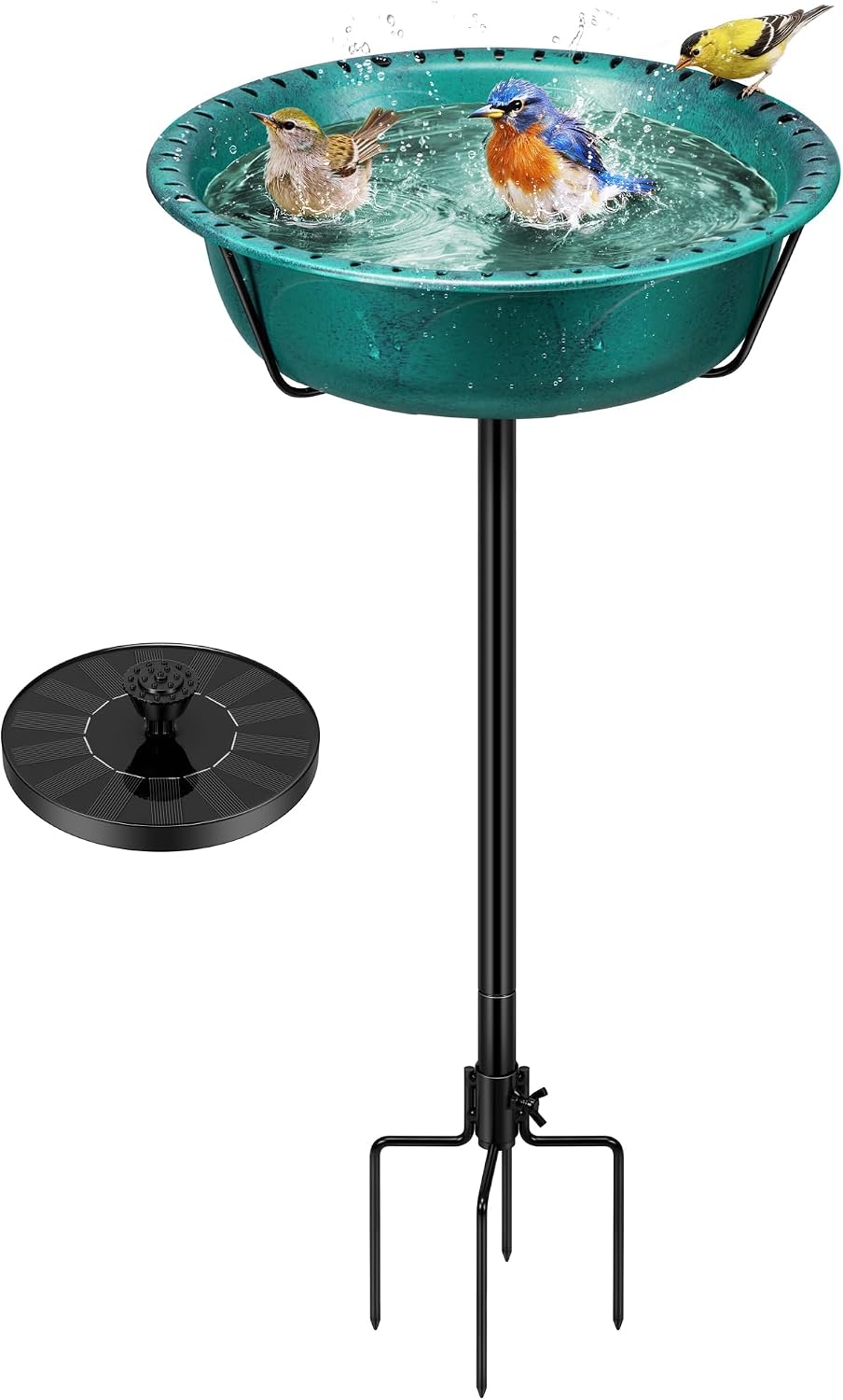 Solarbetriebenes Vogelbad – 1 Set – Polyresin Und Metall – 4-düsen-brunnen – Garten Und Terrasse – Höhe 74 Cm