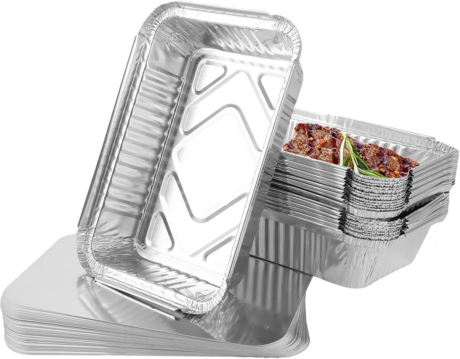 Aluminiumschale – 100er-packung – 800 Ml – Mit Deckel – Zum Kochen Und Aufbewahren – 21 X 14 X 5 Cm