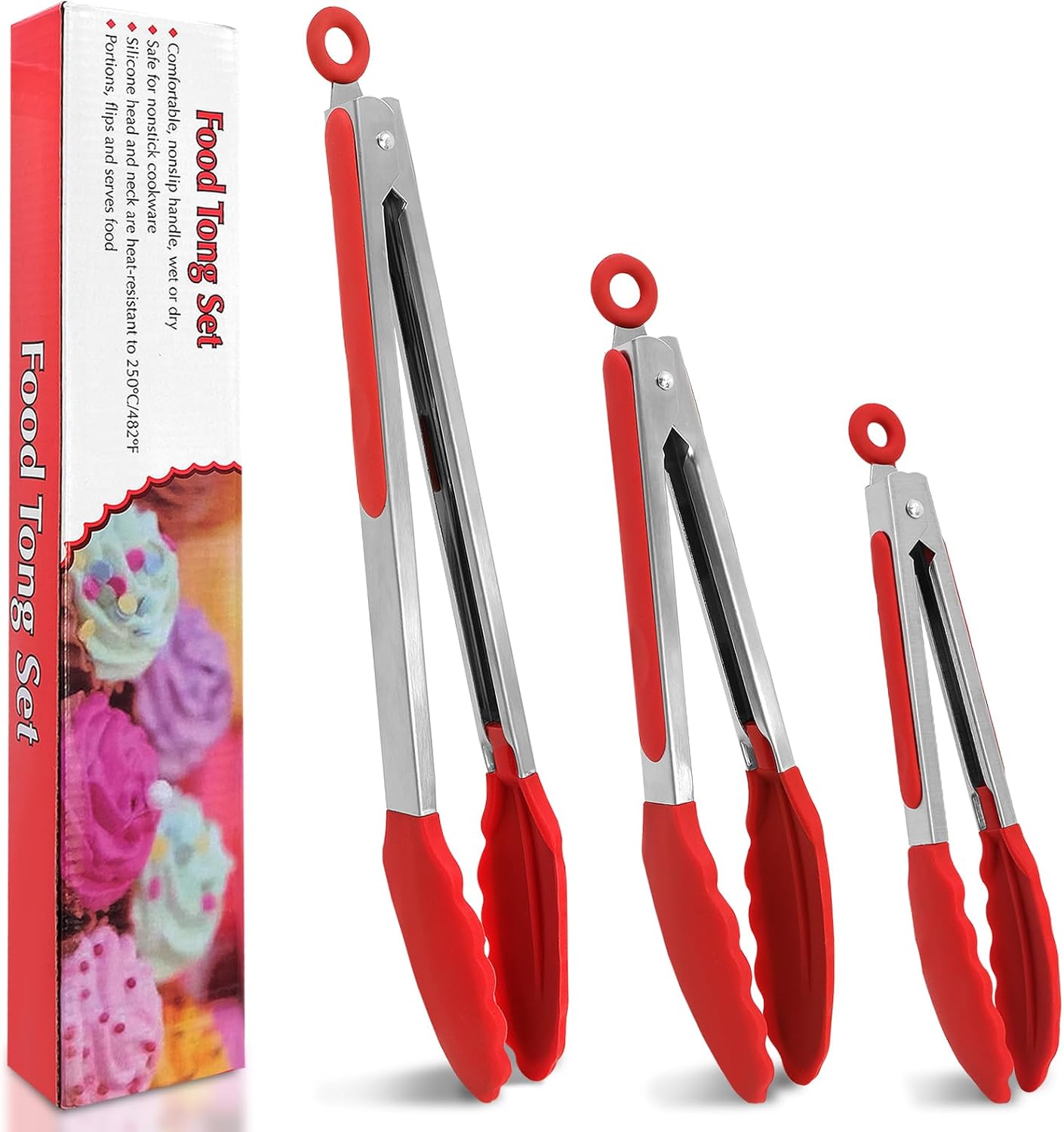 3er-set Küchenzangen – Edelstahl Und Silikon – Hitzebeständig Bis 300 °c – Für Grill Und Pfanne – 18, 29 Und 30 Cm
