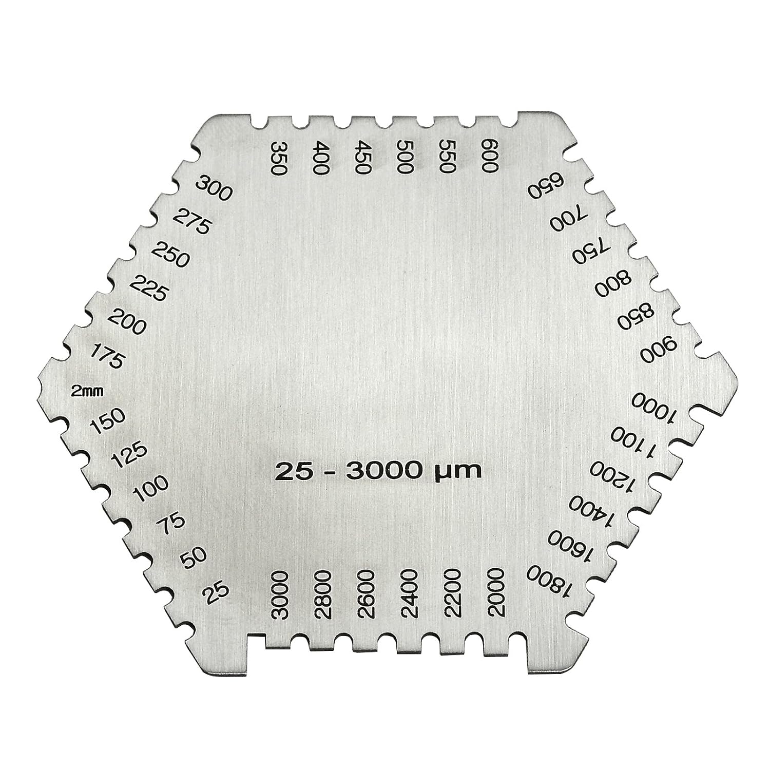 Sechseckiges Dickenmessgerät – 1 Stück – Edelstahl – Nassfilmmessung 25–3000 Μm – Lacke, Firnisse, Klebstoffe