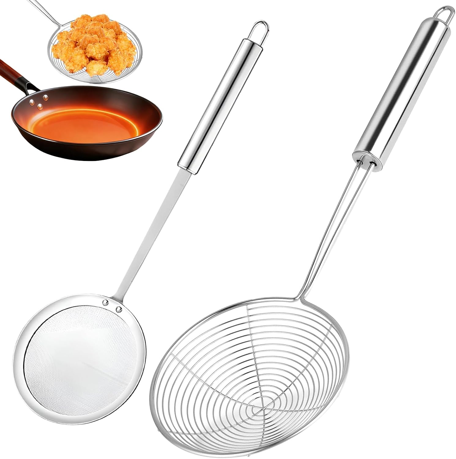 Schaumkelle Aus Edelstahl – 2er-set – Edelstahl – Feinmaschig – Zum Braten Und Kochen – 14 Cm Und 12 Cm