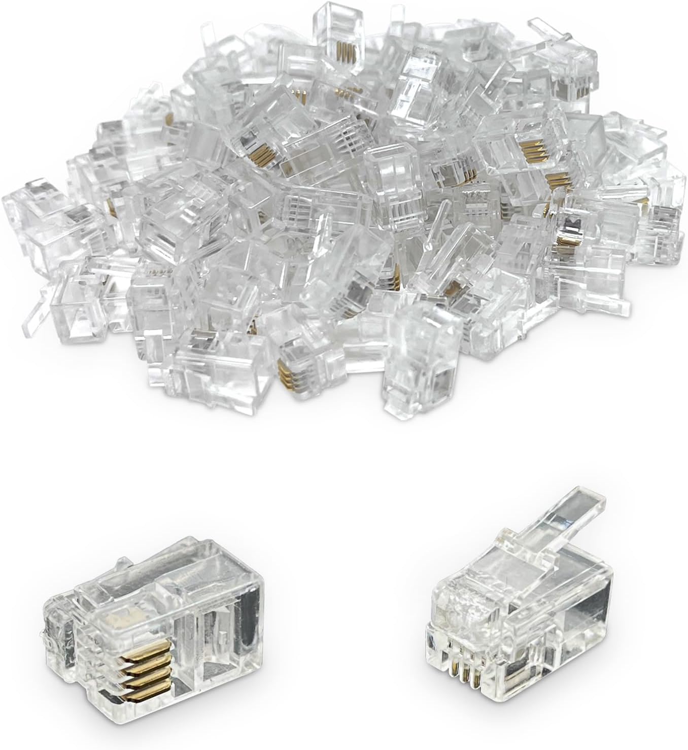 Rj9 4p4c-stecker – 100er-packung – Transparenter Kunststoff – Vergoldete Kontakte – Für Telefonkabel
