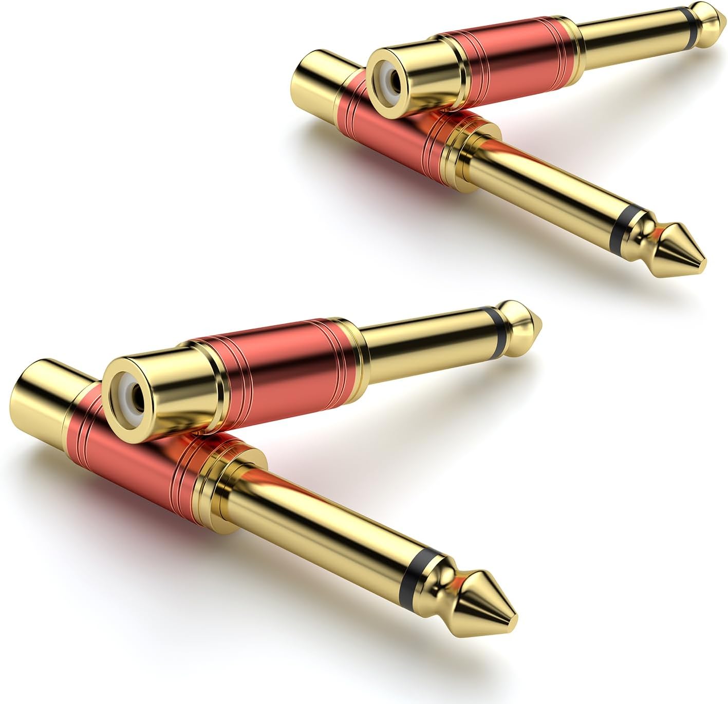6,35-mm-klinkenstecker Auf Cinch-audioadapter – 4er-pack – 24 Karat Vergoldet – Mono Ts – Für Gitarre Und Verstärker – Rot