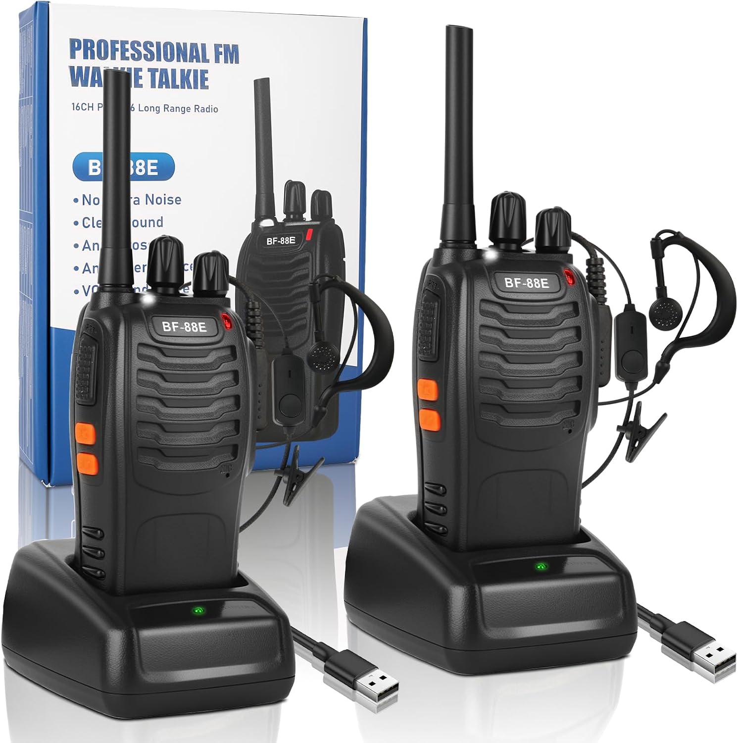Walkie-talkies – 2 Stück – Schwarz – 16 Pmr446-kanäle – Reichweite Bis Zu 3 Km – 1500-mah-akku