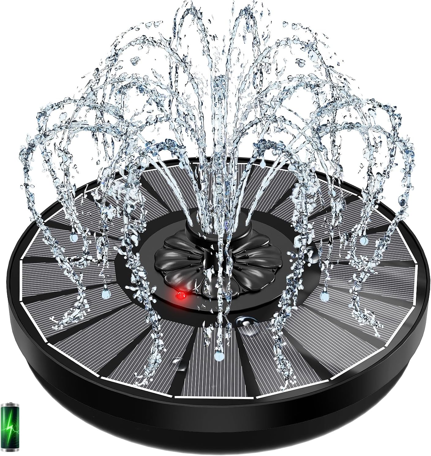 Schwimmender Solarbrunnen – 1 Stück – Glas Und Kunststoff – Pumpe Mit Led Und 8 Düsen – Für Teiche Und Vogeltränken – Schwarz