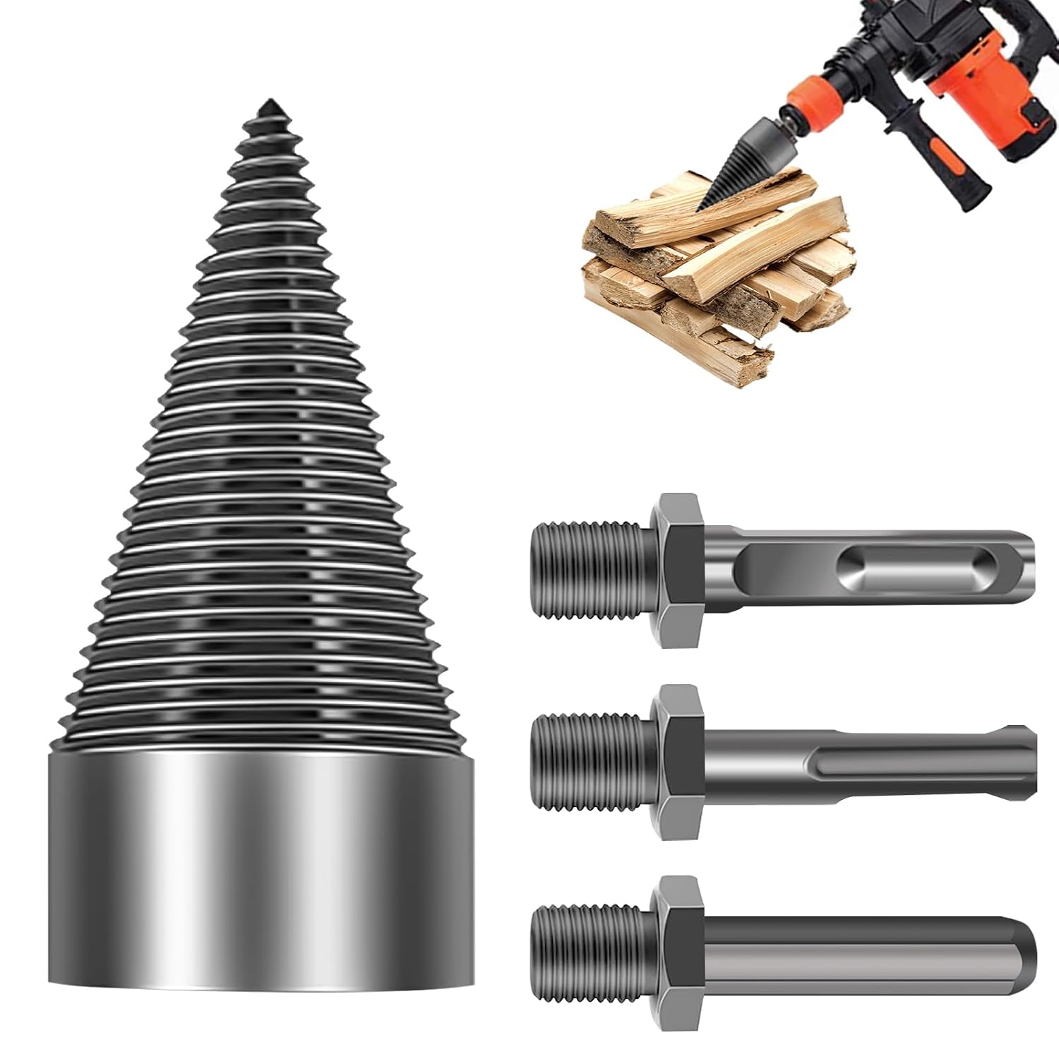 Konischer Holzspalter – 1 Stück – Kohlenstoffstahl – Schnelles Spalten Für Bohrmaschinen – Garten Und Heizung – 50 Mm Durchmesser – Schwarz