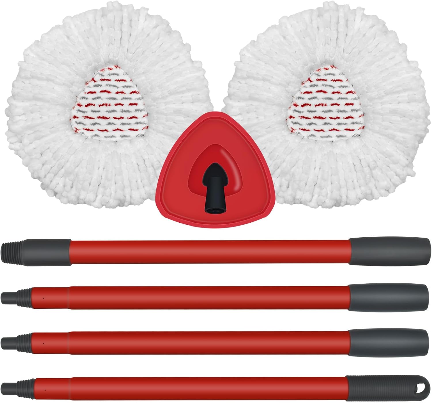 Wischmopp-set – 2 Mikrofaser-ersatzbezüge – Dreieckiger Sockel Und Teleskopstiel – Kompatibel Mit Rotationssystemen – Für Verschiedene Bodenarten – Schwarz Und Grau