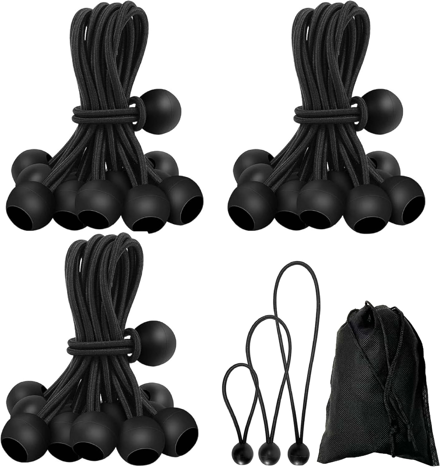 Elastische Bungee-seile - 30 Stück - Verstärktes Gummi - Sichere Befestigung Mit Kugel - Camping Und Heimwerken - Schwarz (10/15/20 Cm)
