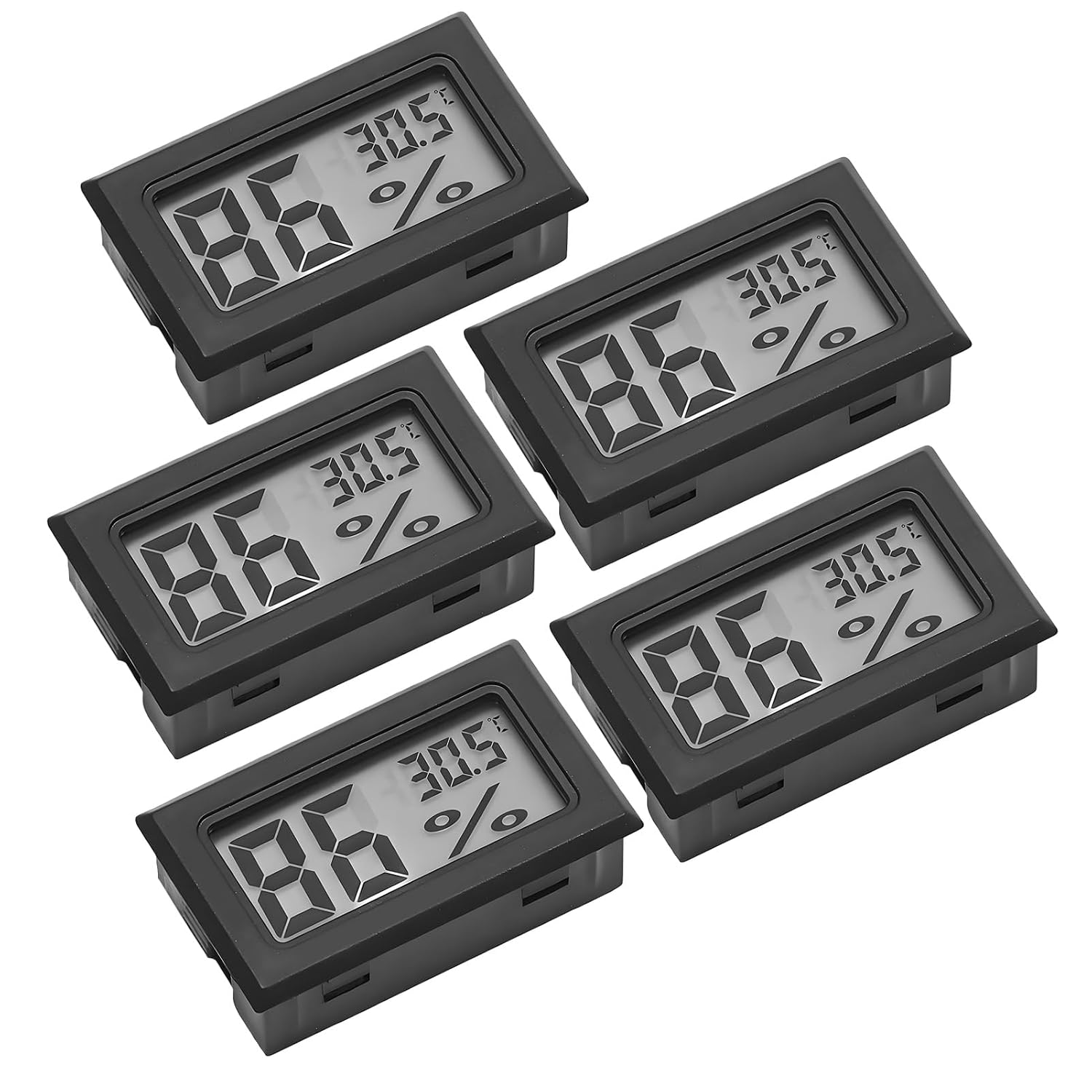 5er-set Mini-digitalthermometer-hygrometer – Präzise Temperatur- Und Feuchtigkeitssensoren – Für Den Innenbereich (haus Und Büro) – Klares Lcd-display – Kompaktes Schwarz