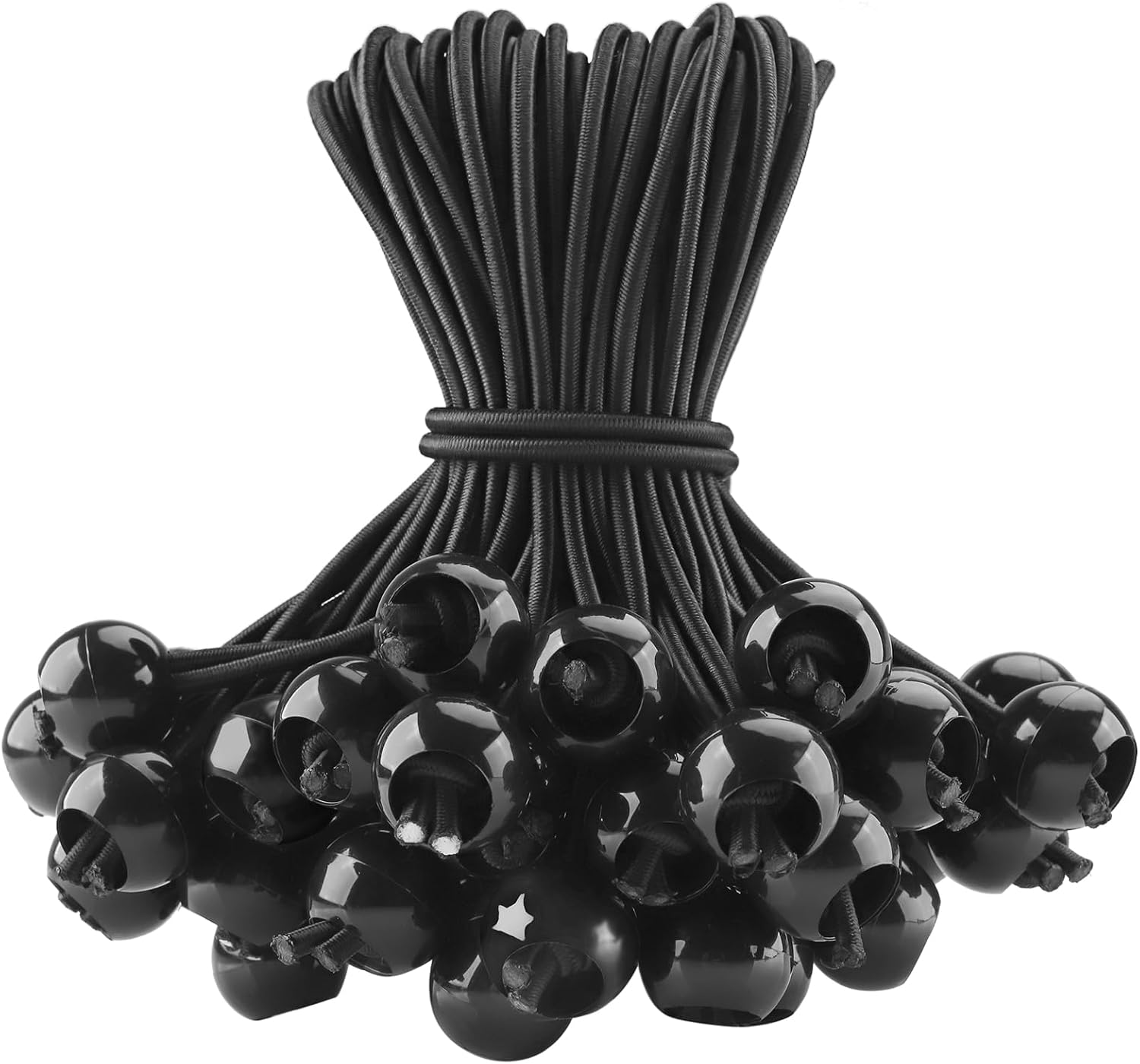 Elastische Kugel-bungee-seile – 50er-pack – Gummi Und Polyester – Robuste Befestigungen Für Planen Und Zelte – Camping Und Garten – Schwarz, 15 Cm