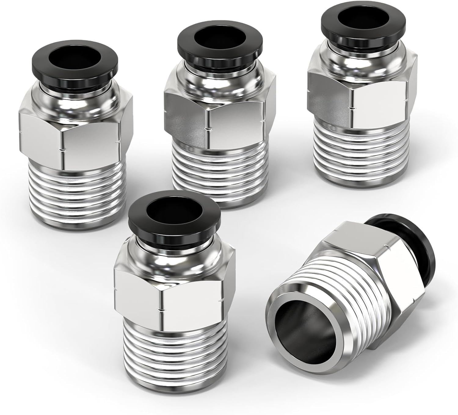 Gerade Pneumatikverschraubungen – 5er-pack – Kupfer Und Kunststoff – 1/2"-bsp-gewinde Für 12-mm-schläuche – Industrielle Druckluftwerkzeuge