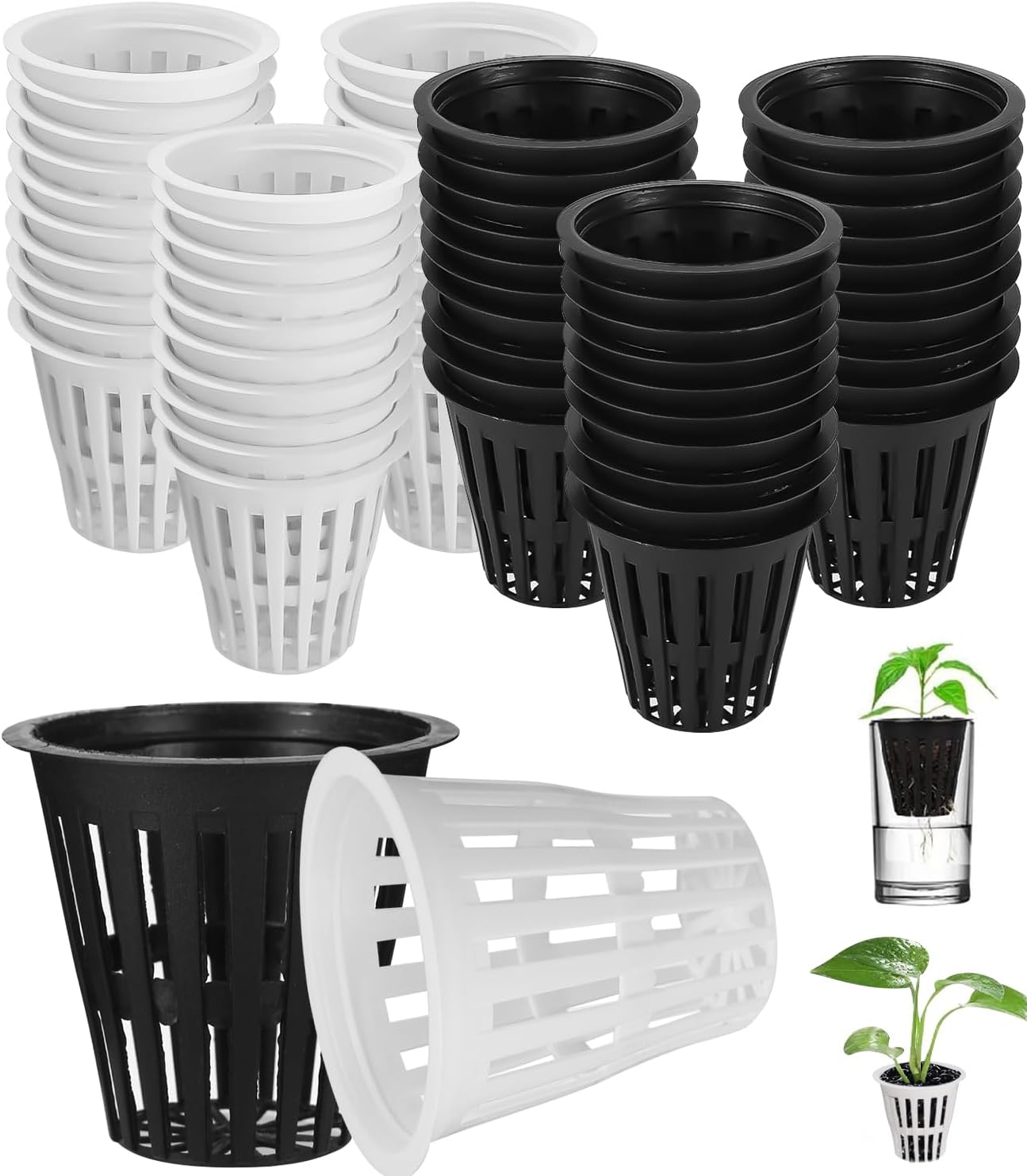Hydroponik-töpfe – 60 Stück – Robuster Kunststoff – Wiederverwendbare Netzkörbe – Für Zimmerpflanzen Und Gewächshäuser – Schwarz-weiß, 5,5 Cm