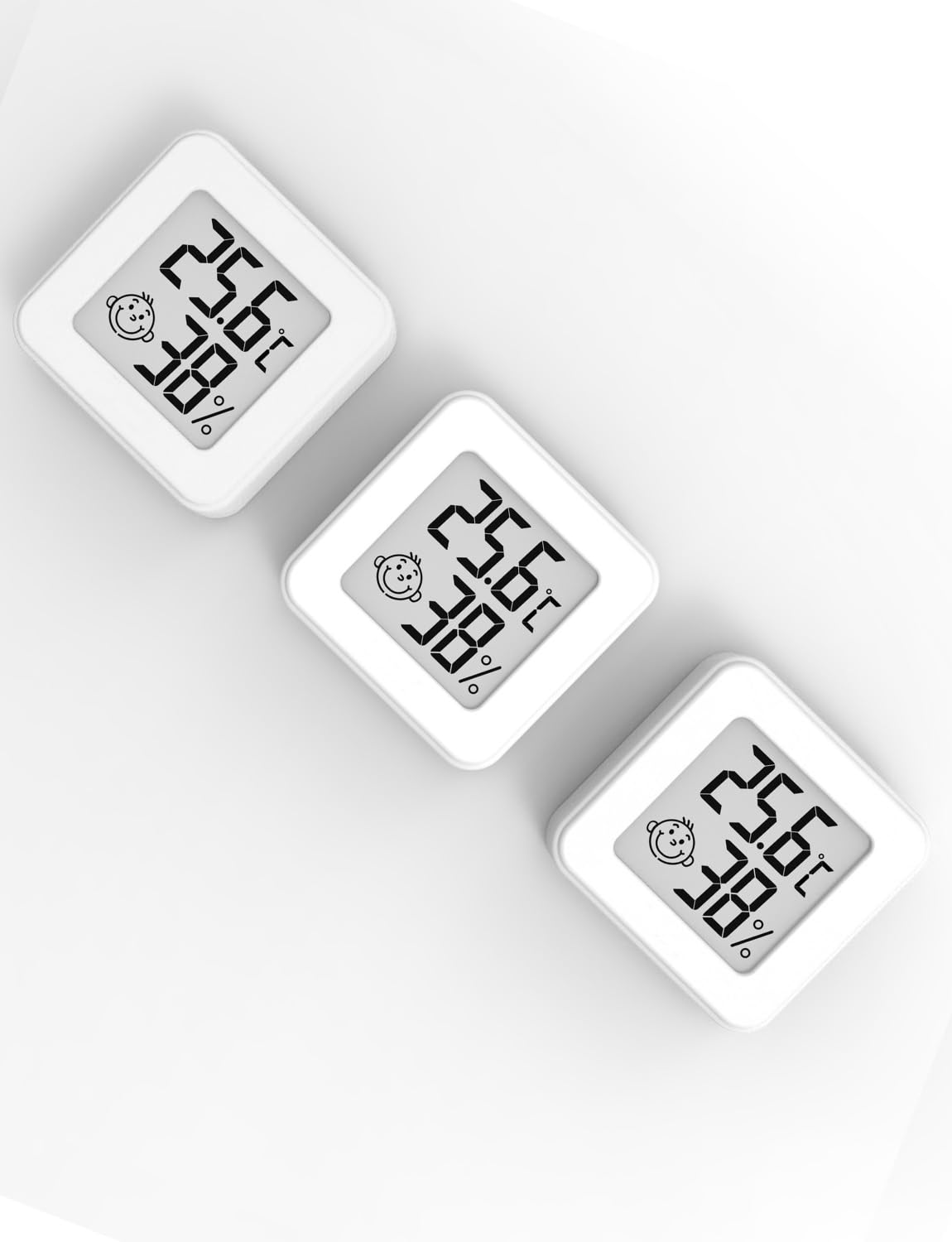 3er-set Mini-thermometer-hygrometer – Weiß – Präziser Digitaler Sensor – Temperatur- Und Feuchtigkeitsüberwachung – Für Zuhause, Büro, Kinderzimmer – 45 X 45 X 16 Mm