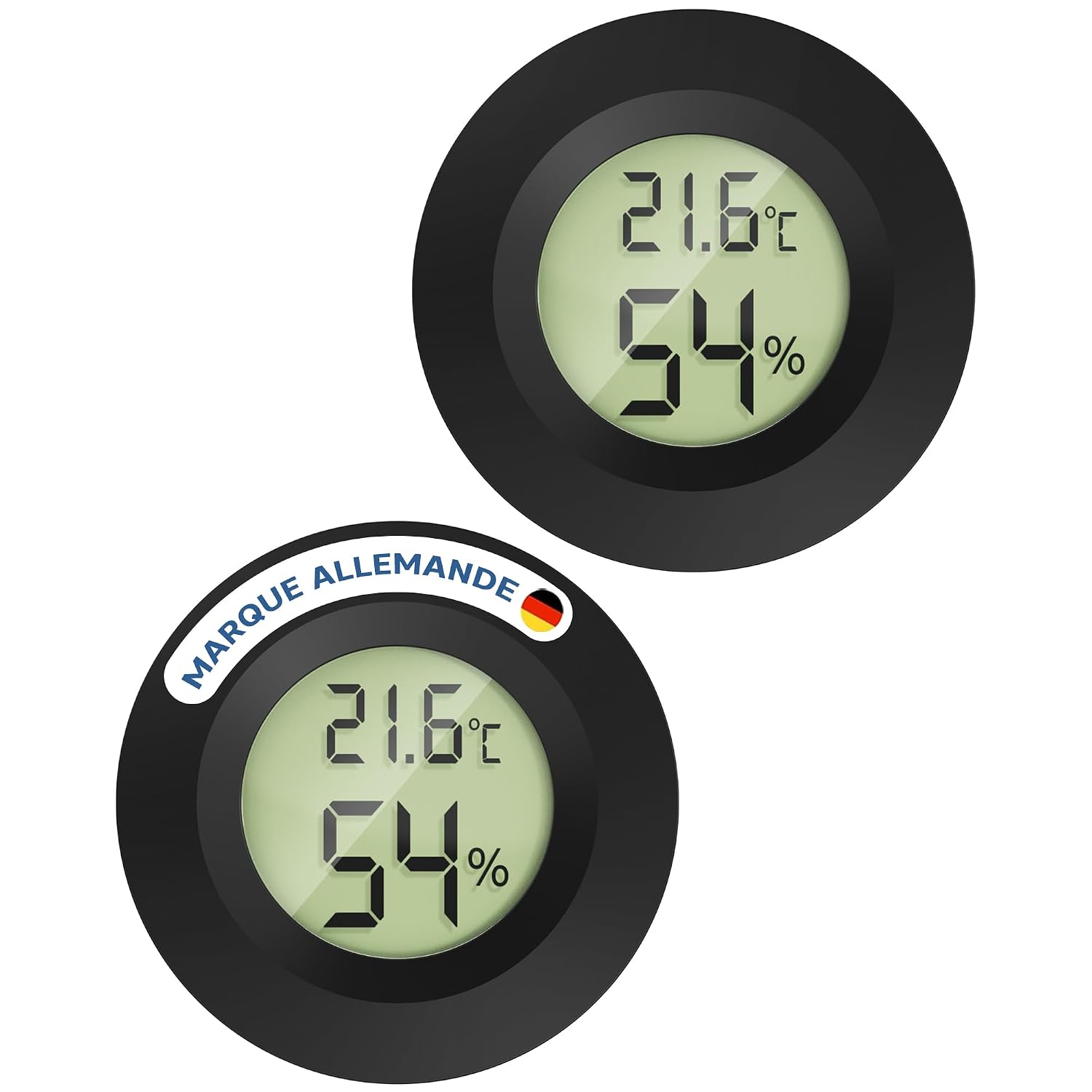 2 X Mini-rund-digital-thermo-hygrometer – Präzise Temperatur- Und Feuchtigkeitsmessung – Gut Lesbares Lcd-display – Batterien Enthalten – Für Zuhause, Büro, Gewächshaus – Schwarz, 46 X 47 Mm