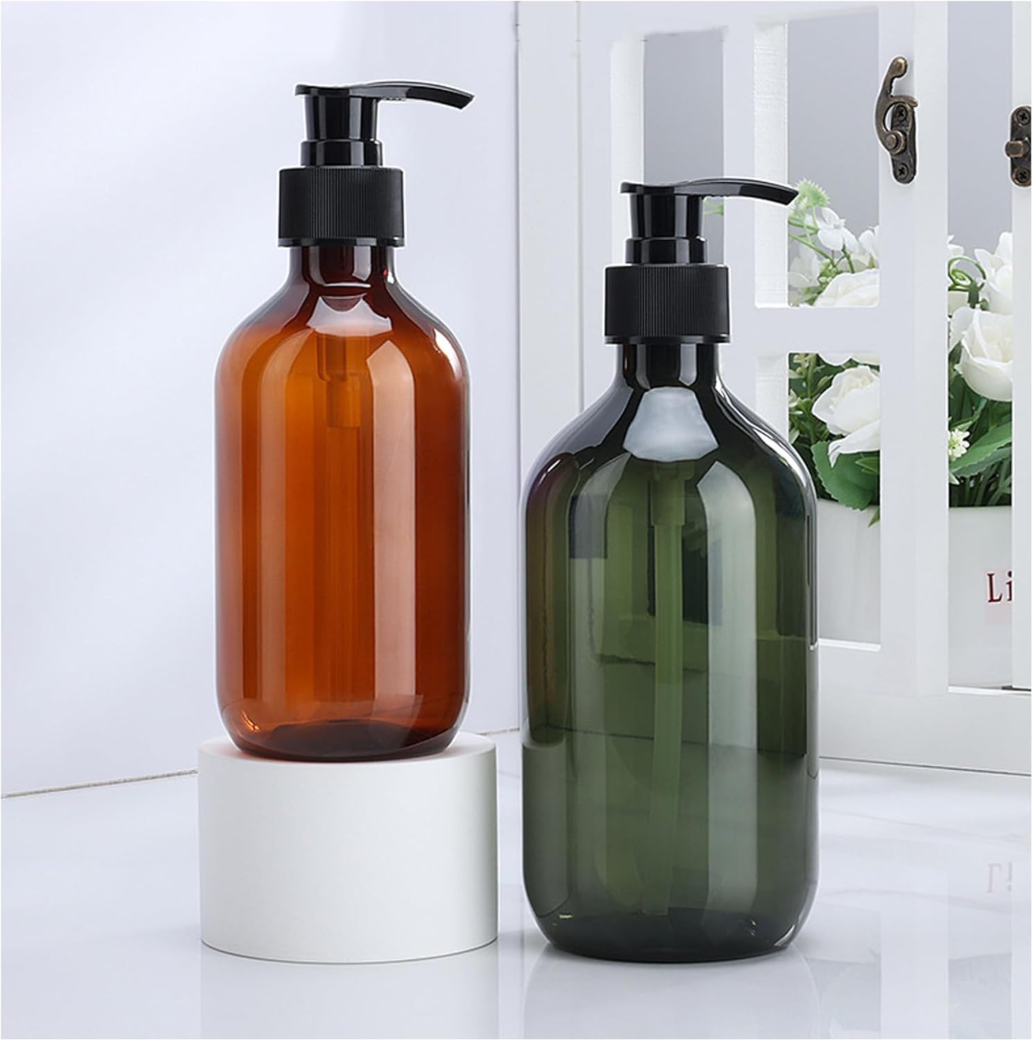 Seifenspender Mit Pumpe – 2er-pack – Pp+pet-kunststoff – 500 Ml Nachfüllbar – Küche Und Bad – Braun Und Grün