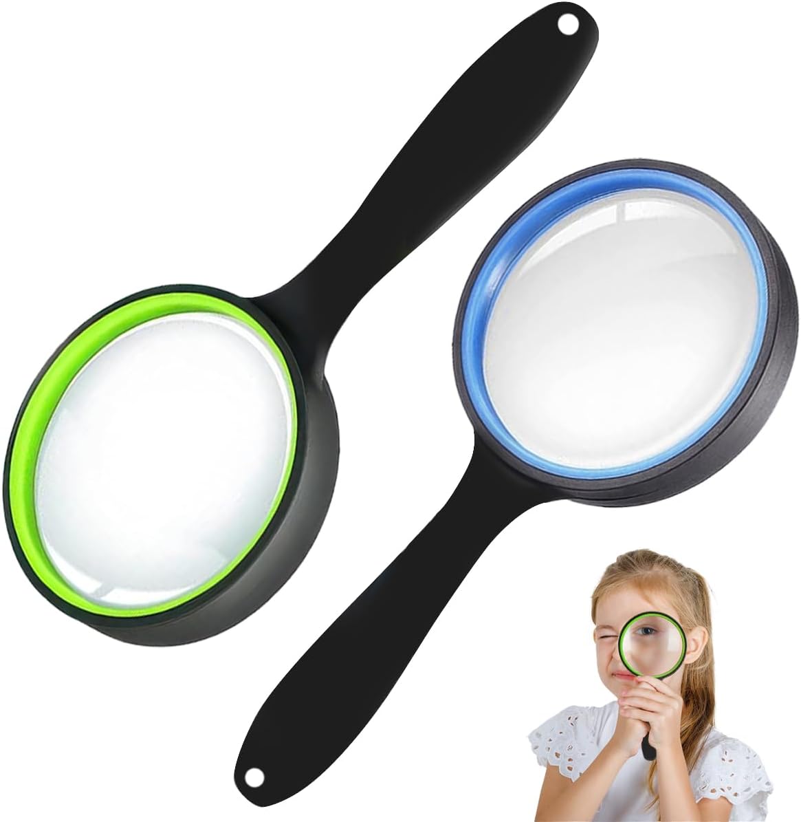 10-fache Vergrößerung Für Kinder – 2er-pack – Glas Und Silikon – Hochauflösende Vergrößerung – Naturbeobachtung Und Lesen – 75 Mm, Blau Und Grün
