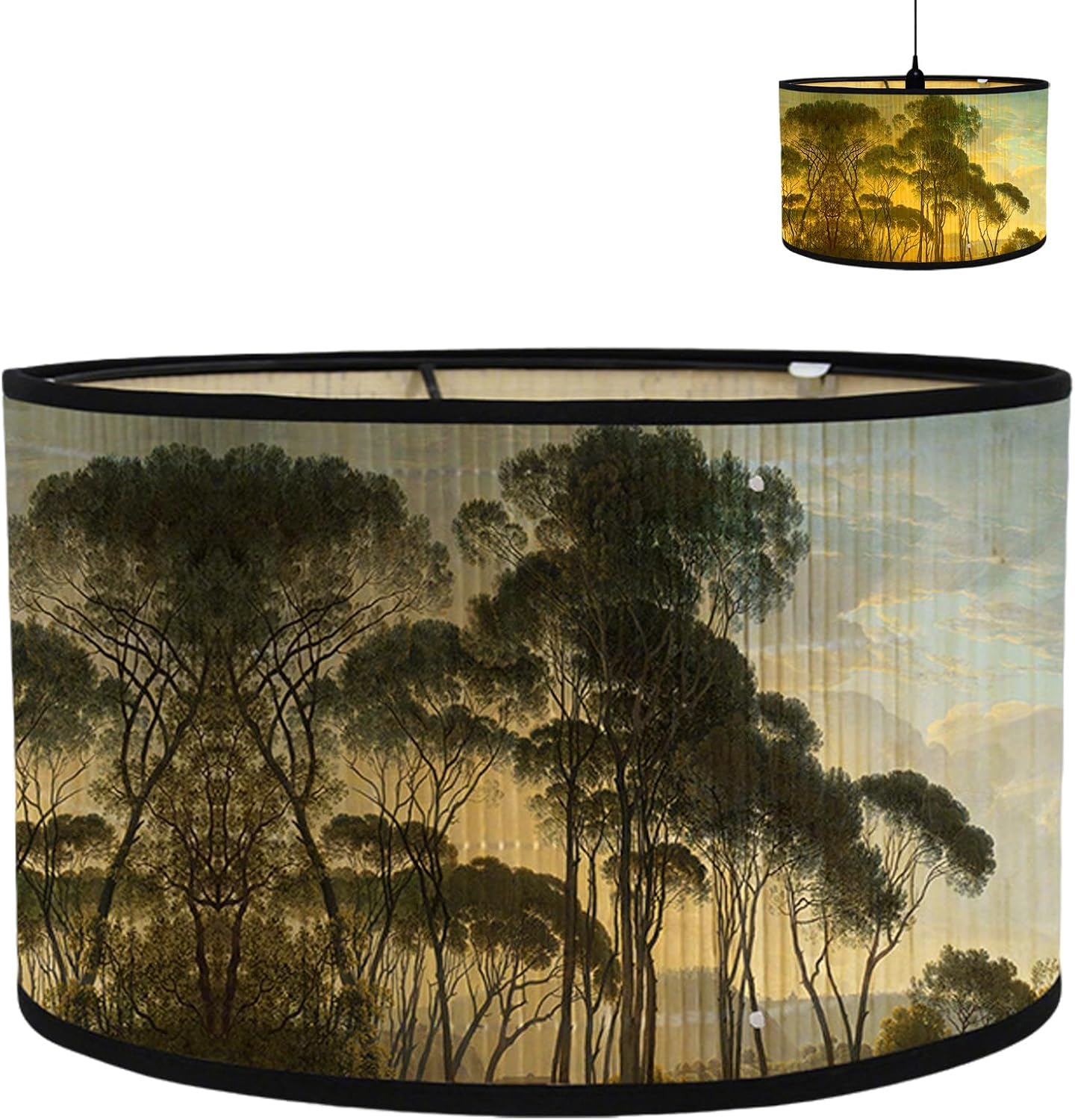 Lampenschirm Aus Naturleinen – 1 Stück – Umweltfreundlicher Stoff Im Skandinavischen Stil – Blendfreies, Diffuses Licht – Wohnzimmer, Schlafzimmer, Büro – Ø 30 Cm X H 20 Cm, Kiefernholz