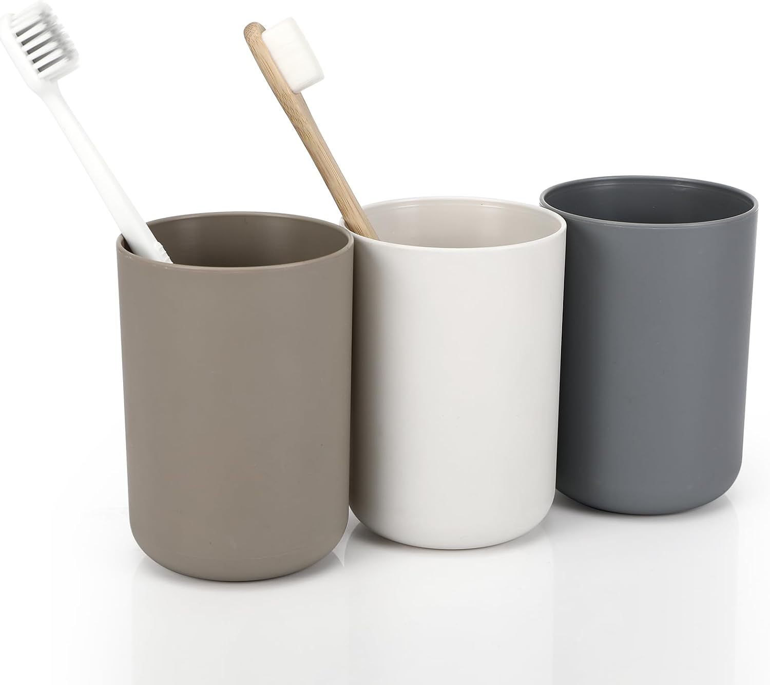 3er-set Badezimmerbecher – 3-teilig – Robustes Pp-kunststoff – Aufbewahrung Für Zahnbürste Und Rasierer – Für Familie Und Reisen – Weiß, Grau, Braun