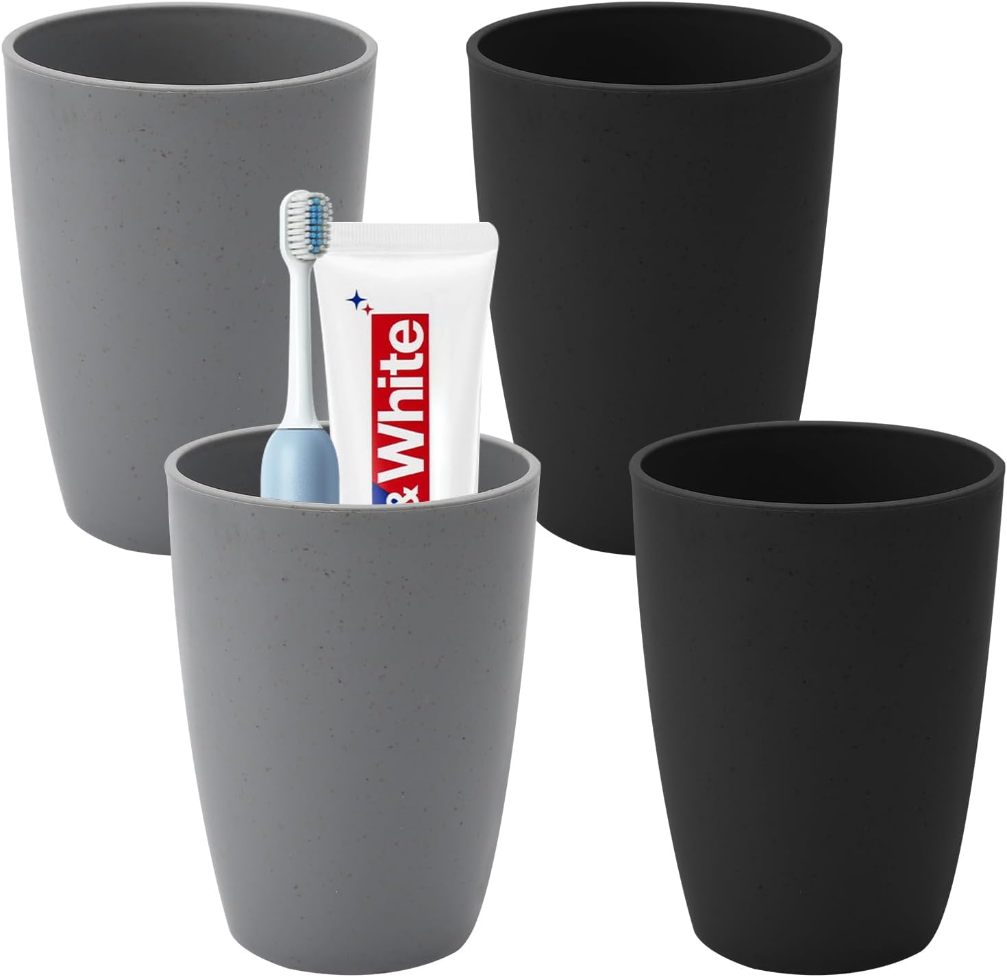Zahnbürstenbecher – 4er-set – Pp-kunststoff – Stapelbar Und Rutschfest – Für Bad Und Reisen – Grau Und Schwarz, 300 Ml