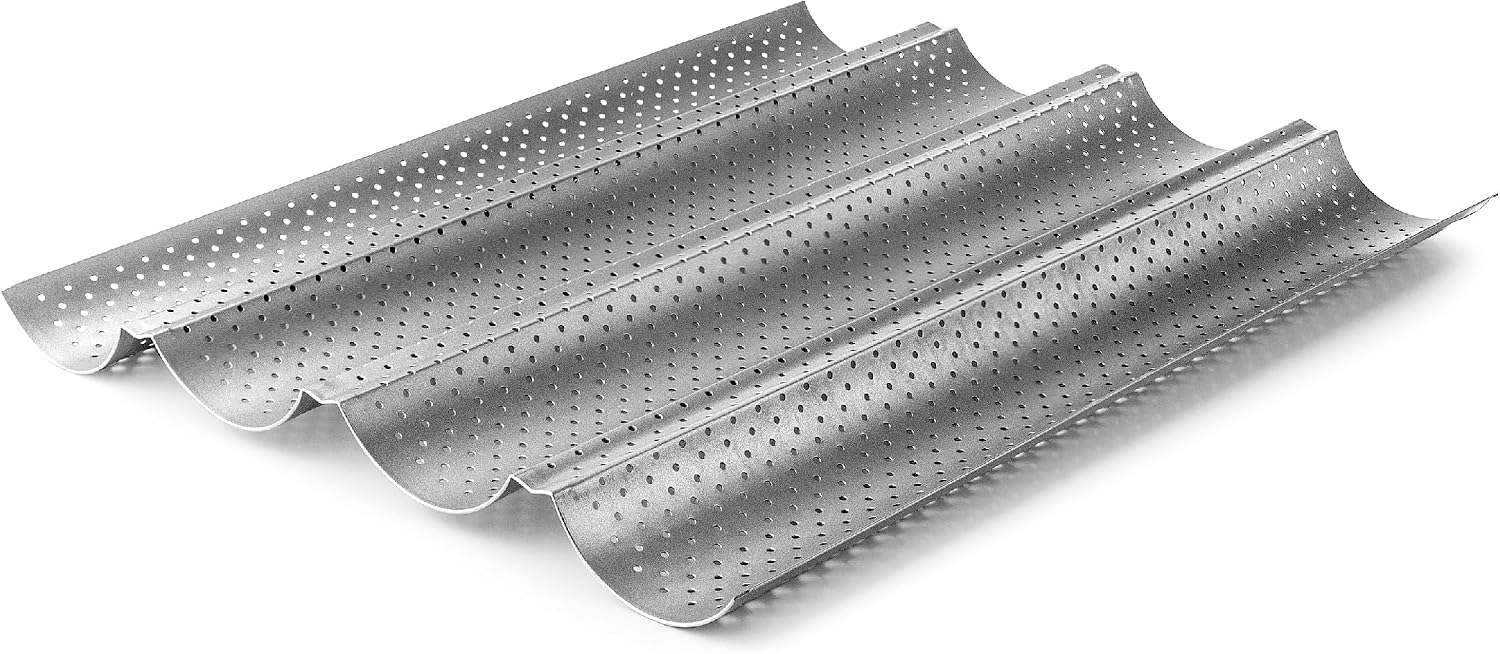 Baguetteform Mit 4 Mulden – Mikroperforierter Kohlenstoffstahl – Gleichmäßiges Backen – Pfoa-frei – Ofen- Und Gefriergeeignet – 38 X 33 Cm