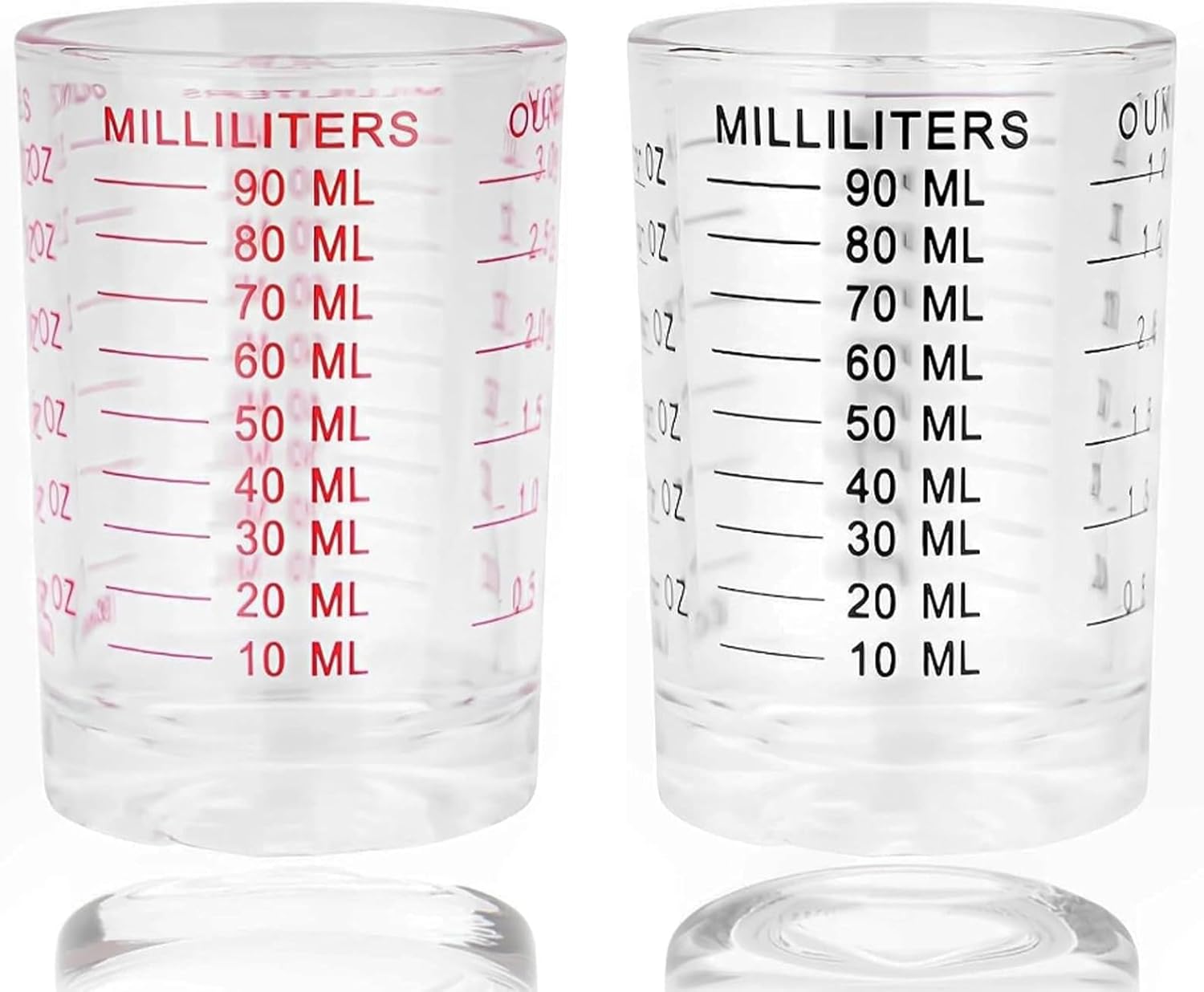 2er-set Messgläser, 90 Ml – Schwarzes Und Rotes Glas – Präzises Abmessen Für Cocktails – Für Bar, Küche Und Partys – 90 Ml Fassungsvermögen