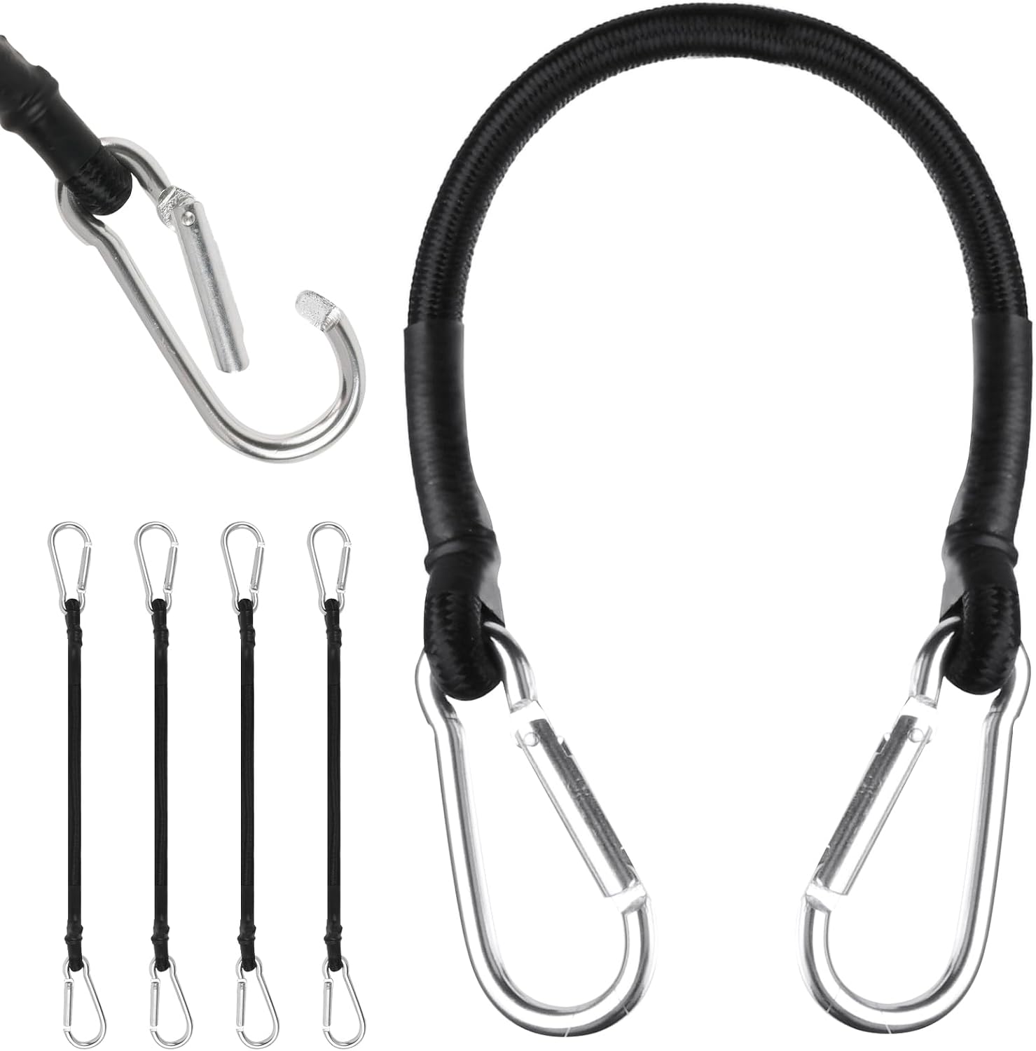 Elastische Kordeln Mit Karabinern – 4er-pack – 30 Cm, Aluminiumlegierung Und Gummi – Robuste Befestigung Für Gepäck Und Campingplanen – Schwarz Und Mehrfarbig
