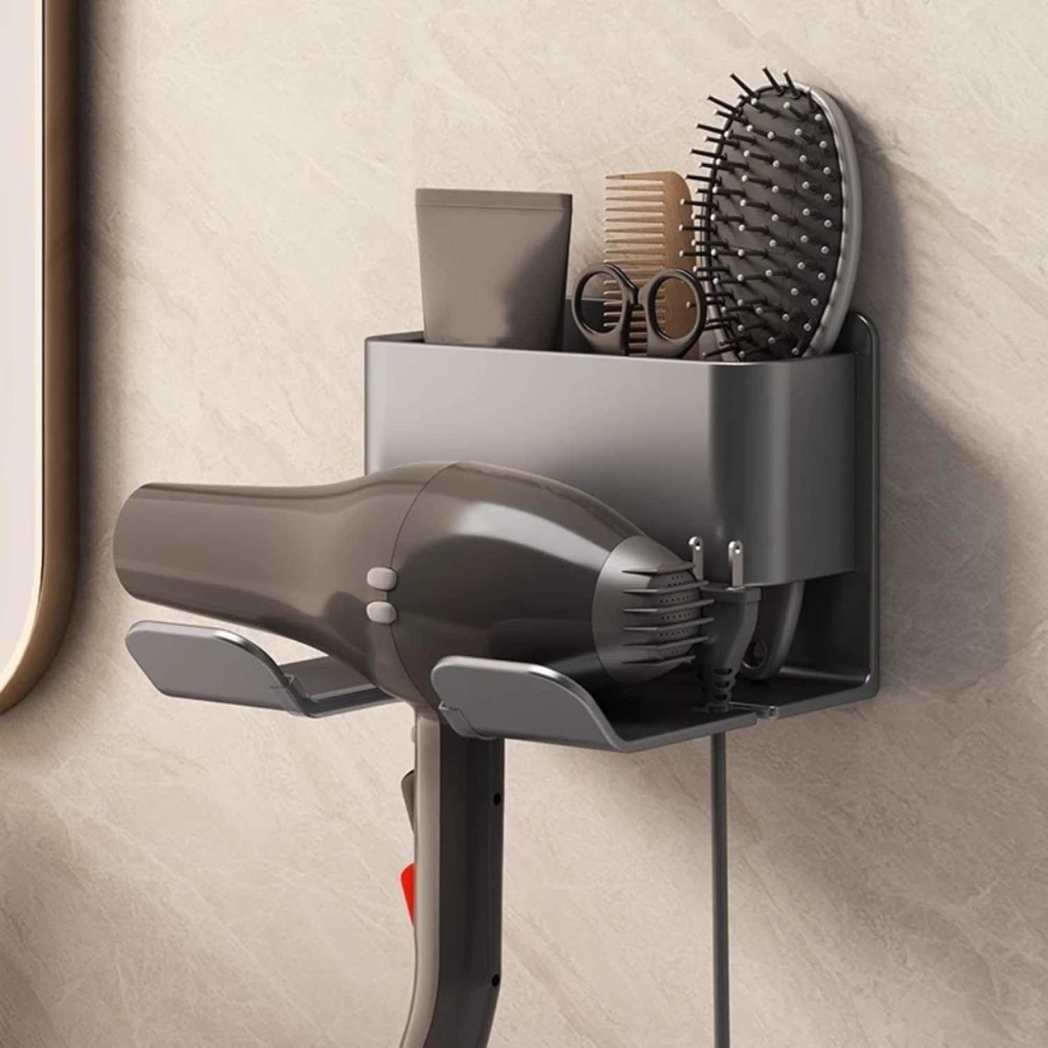 Wandhalterung Für Haartrockner – 1 Stück – Edelstahl – Bohrfreie Montage – Aufbewahrung Für Haarstyling-geräte Im Badezimmer – Mattschwarz