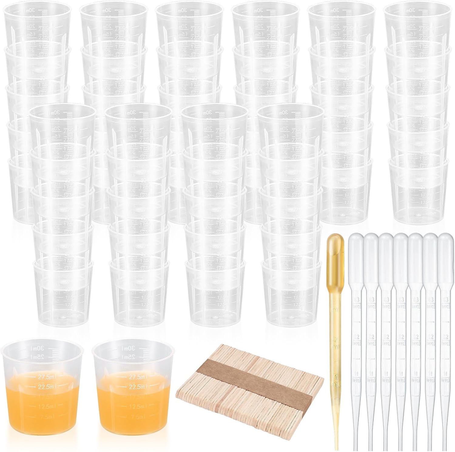 30-ml-messbecher – 52-teiliges Set – Transparenter Kunststoff – Präzise 5-ml-teilung – Für Harz Und Bastelarbeiten – Mit Zubehör