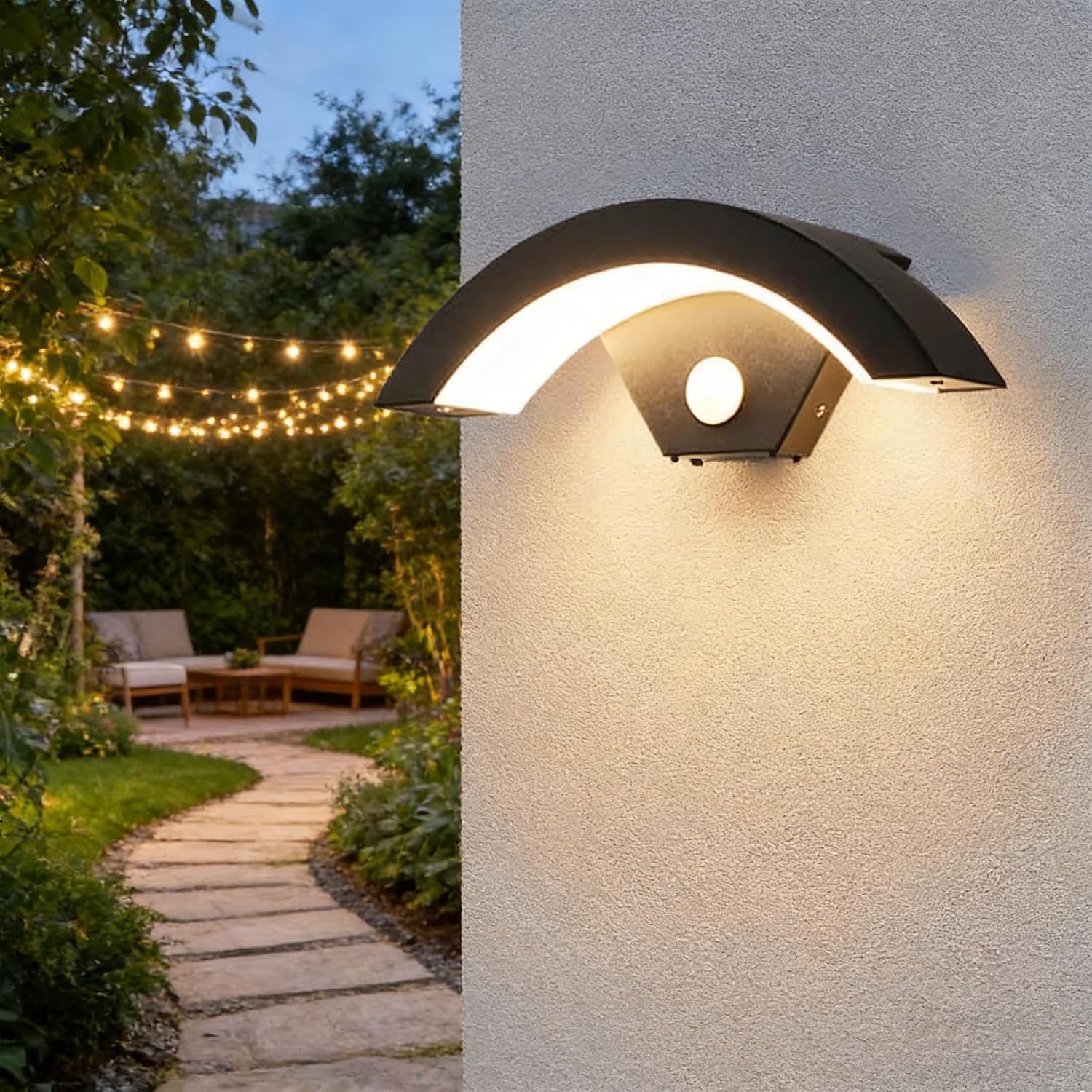 Led-außenwandleuchte – 1 Stück – Anthrazitfarbenes Metall Und Acryl – Schutzart Ip65 Mit Bewegungsmelder – Für Garten, Veranda, Villa – 29 X 10 Cm